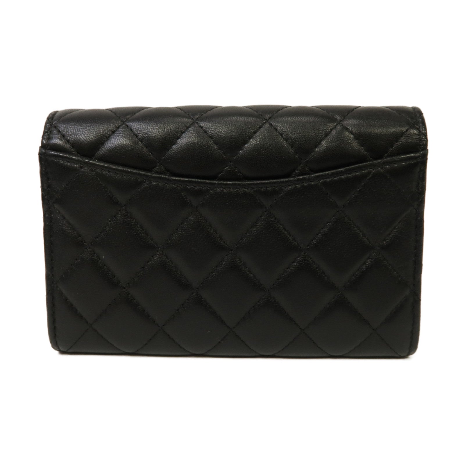 CHANEL 菱格羊皮皮革Classic Medium Wallet銀扣錢包黑色