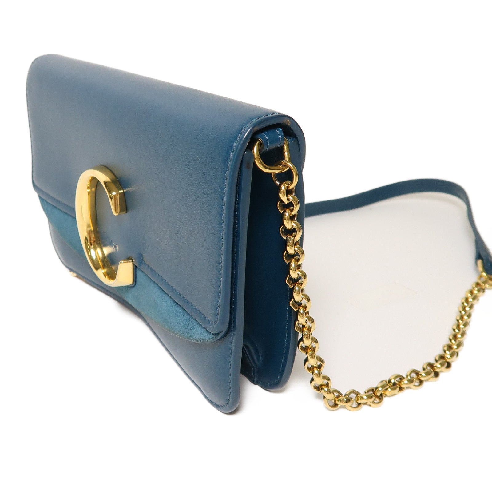 Chloe 牛皮皮革C Bag金扣鏈帶肩背袋綠色