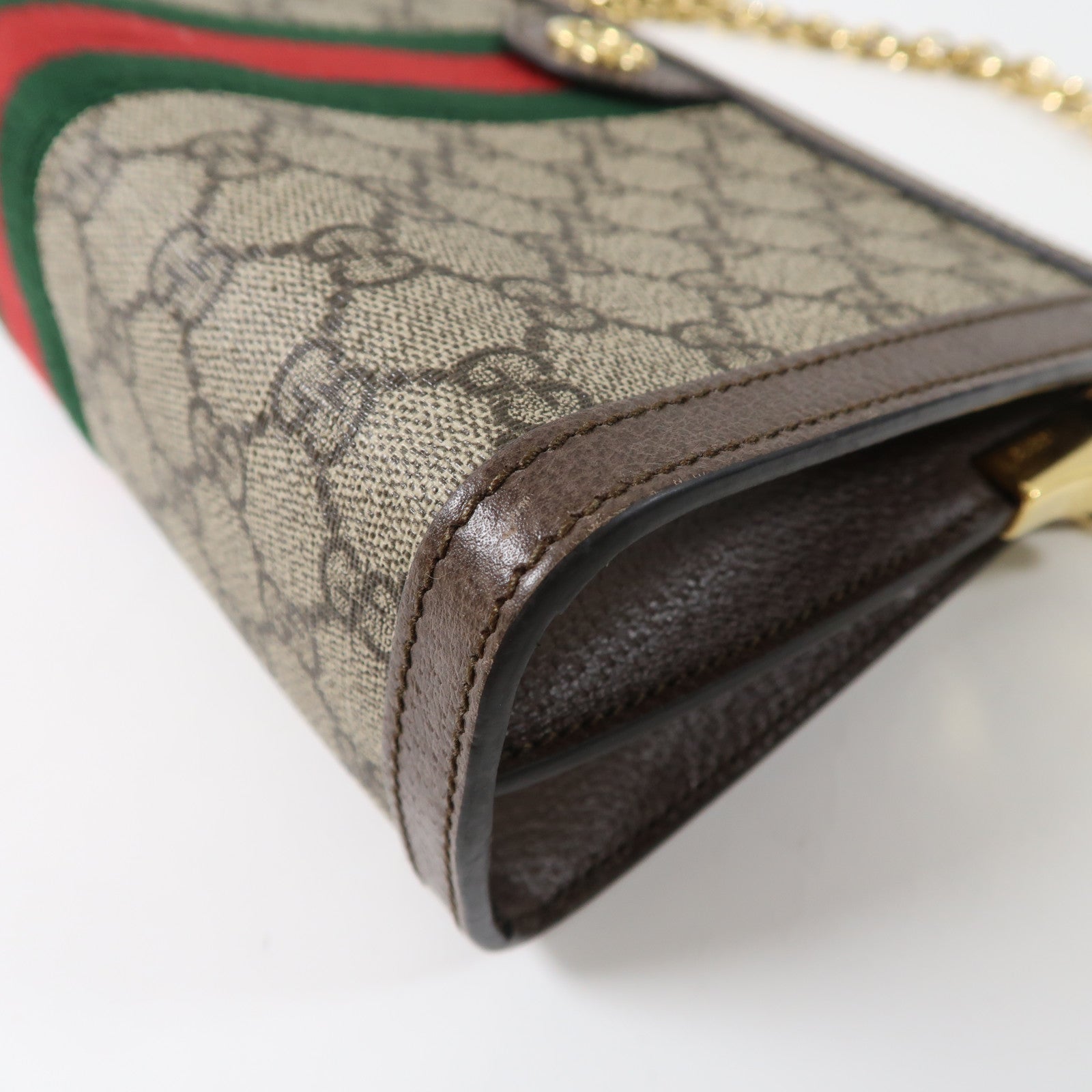 GUCCI 塗層帆布/皮革Ophidia Shoulder Bag金扣鏈帶金扣肩背袋啡色