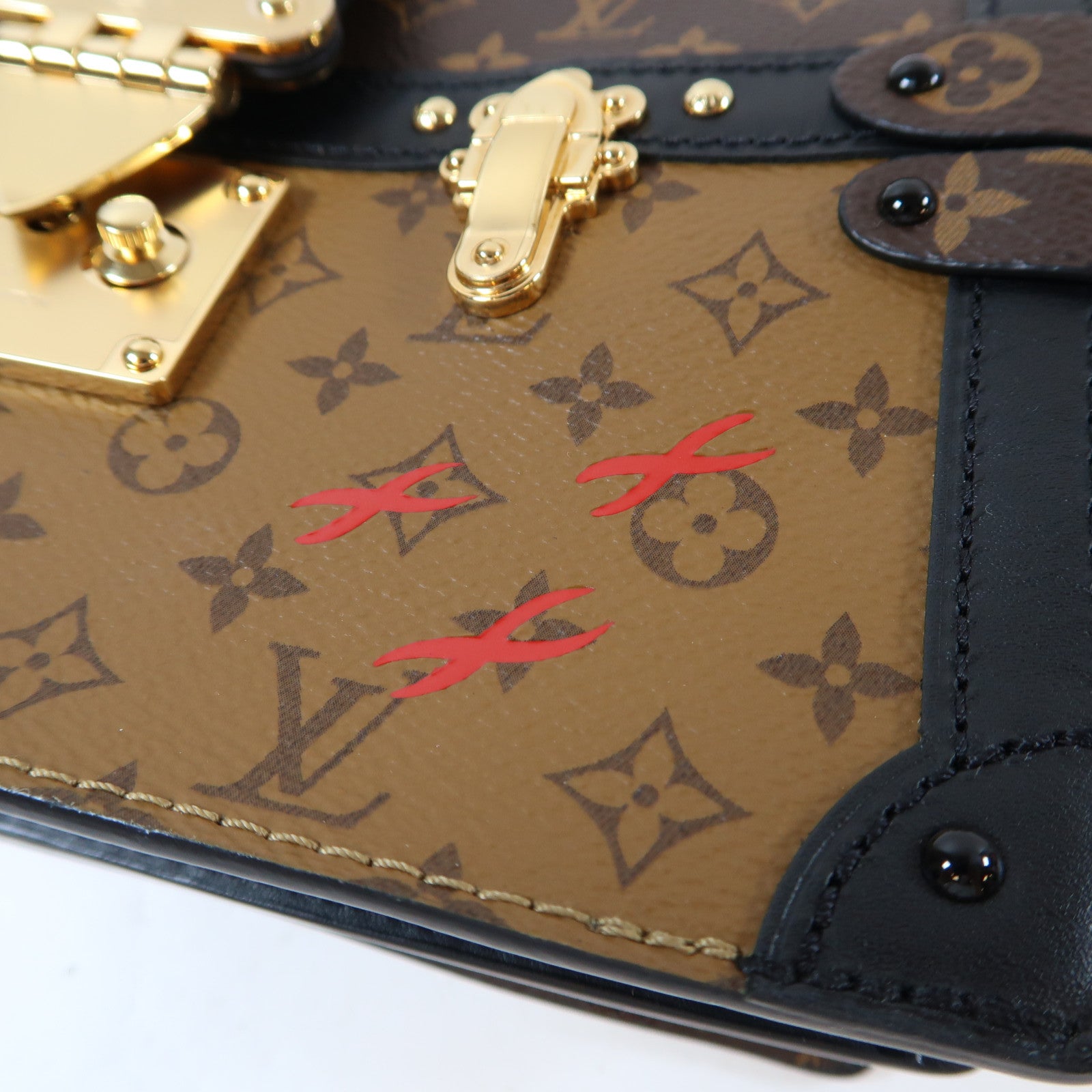 LOUIS VUITTON Monogram Reverse Trunk Clutch金扣肩背袋啡色