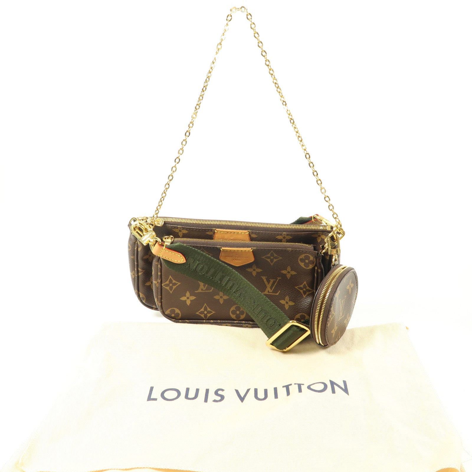 LOUIS VUITTON Monogram Multi Pochette Accessoires金扣肩背袋棕色