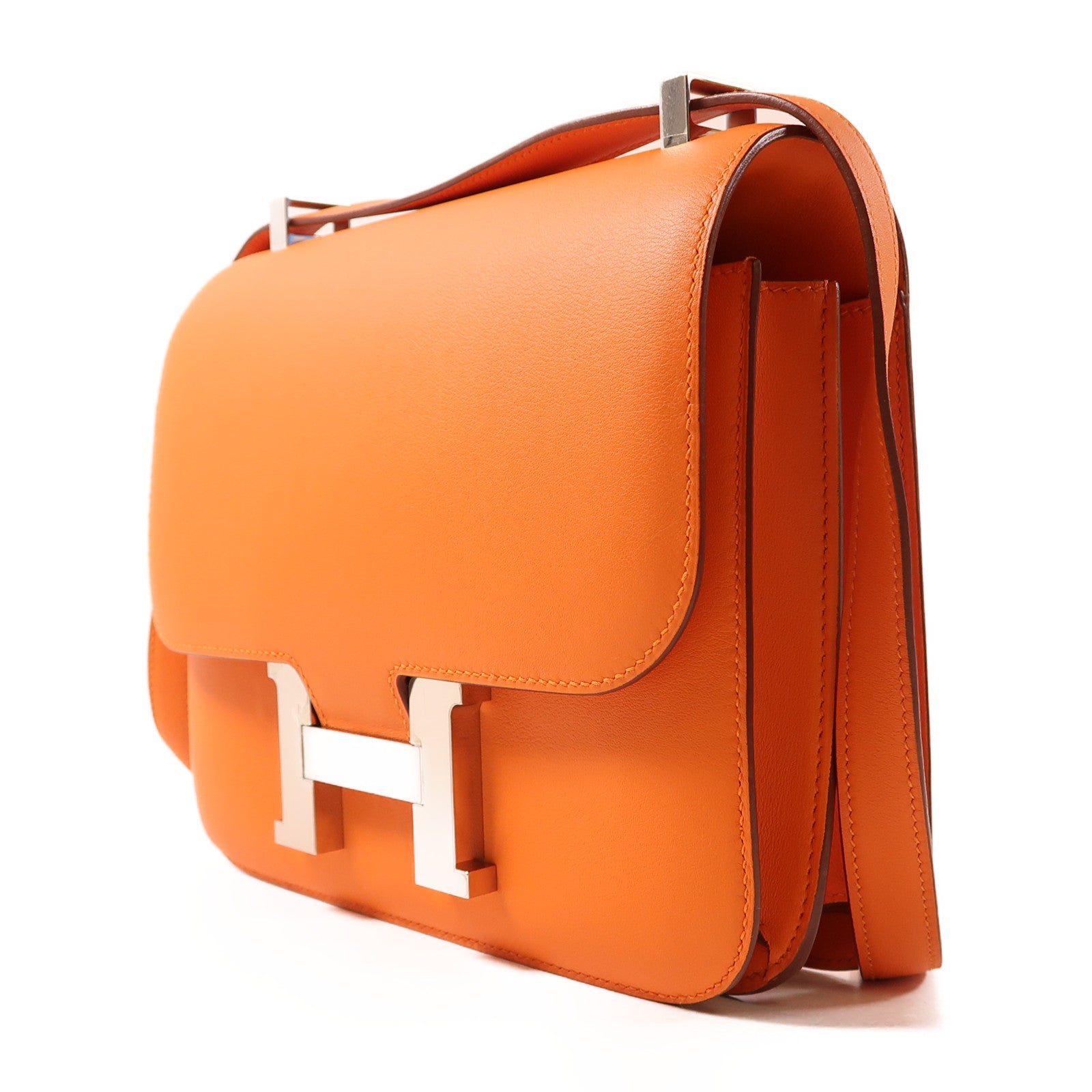 HERMES 【激減優惠】Swift皮革Constance 24銀扣肩背袋橙色