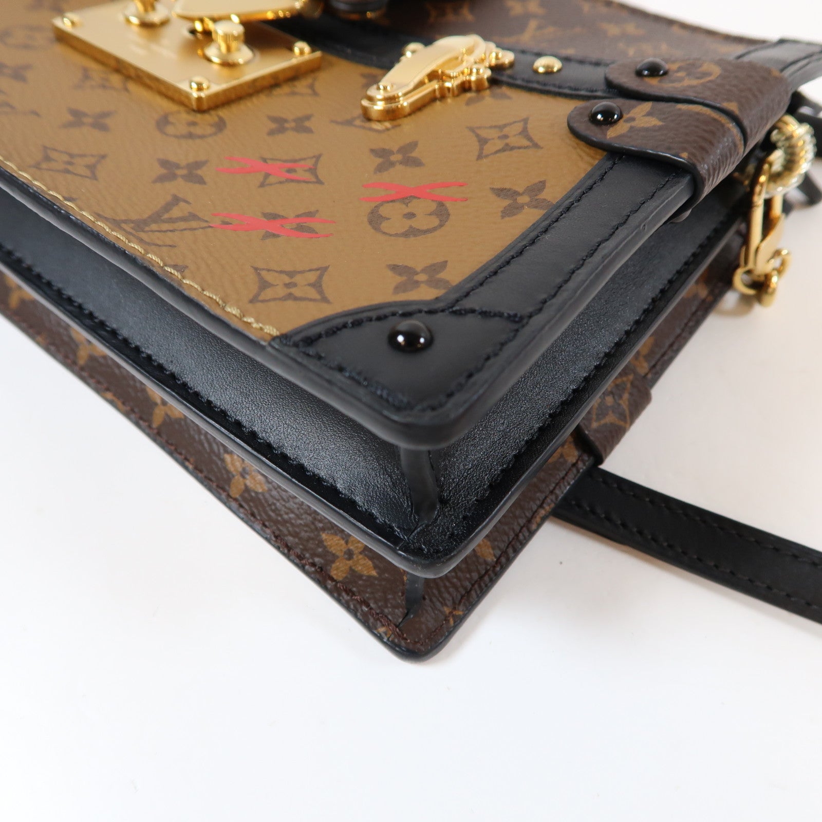 LOUIS VUITTON Monogram Reverse Trunk Clutch金扣肩背袋啡色