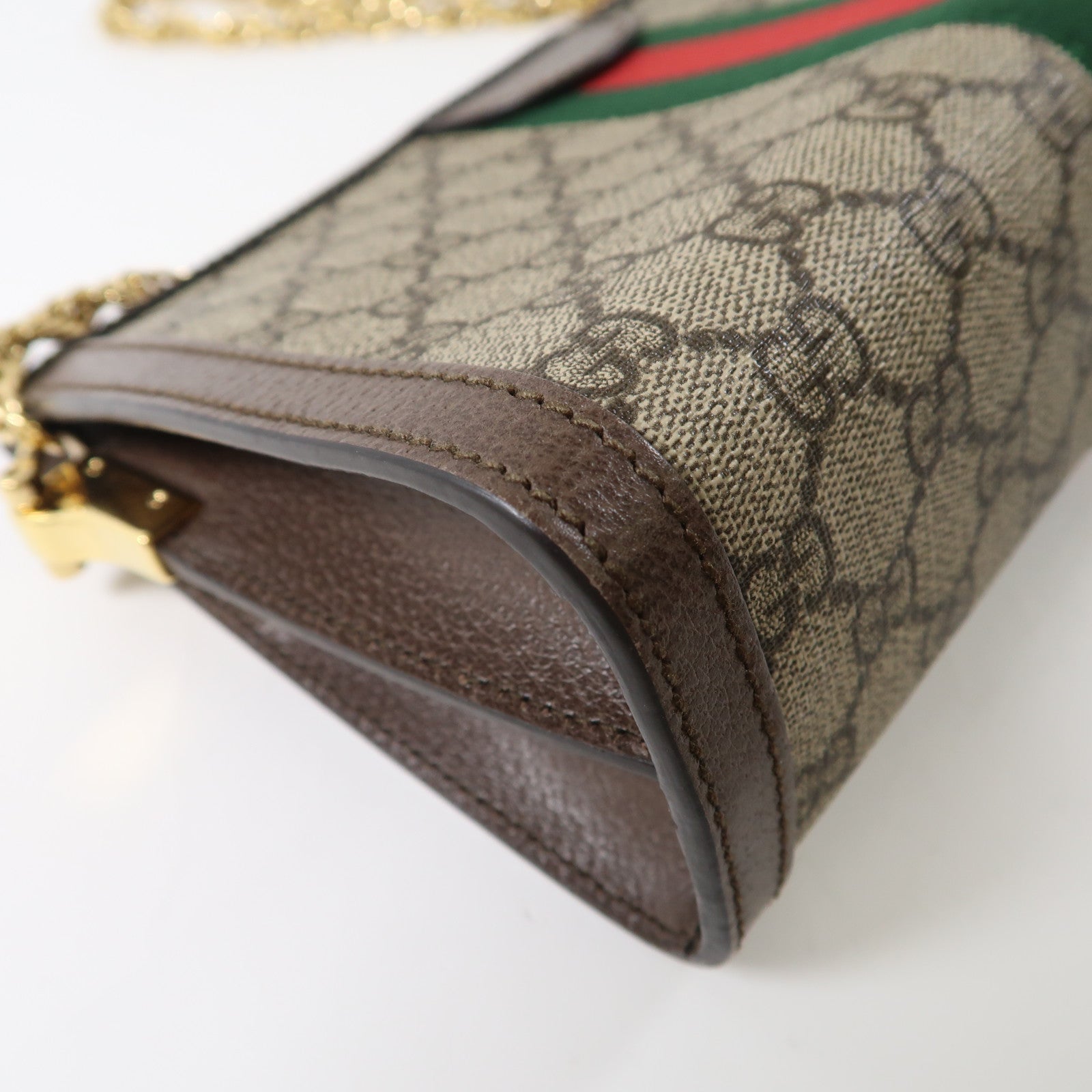GUCCI 塗層帆布/皮革Ophidia Shoulder Bag金扣鏈帶金扣肩背袋啡色