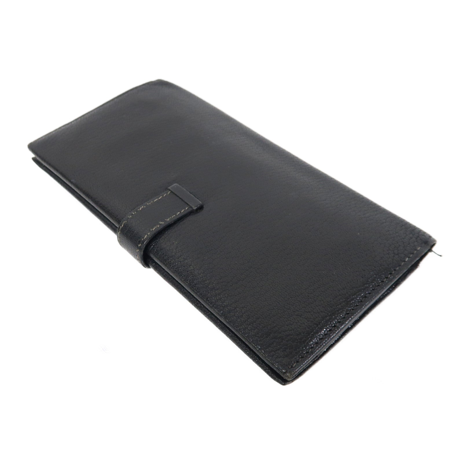 HERMES Chevre皮革Bearn tri-fold銀扣折疊長錢包黑色