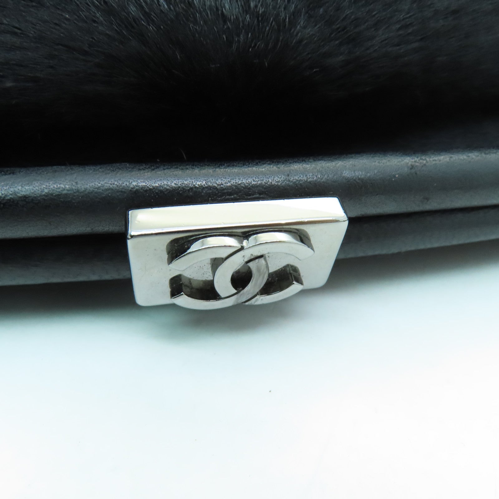 CHANEL horse hair Chain Shoulder Bag silver buckle chain shoulder bag black