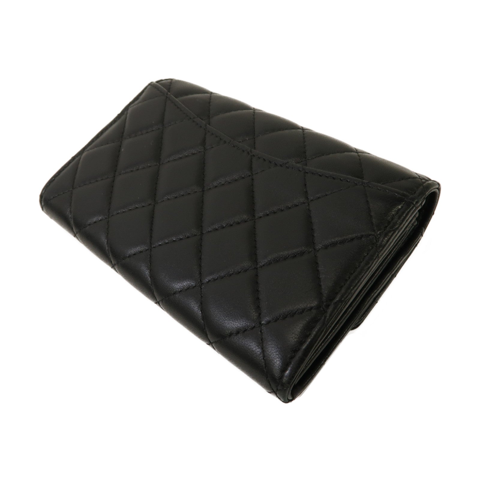 CHANEL 菱格羊皮皮革Classic Medium Wallet銀扣錢包黑色