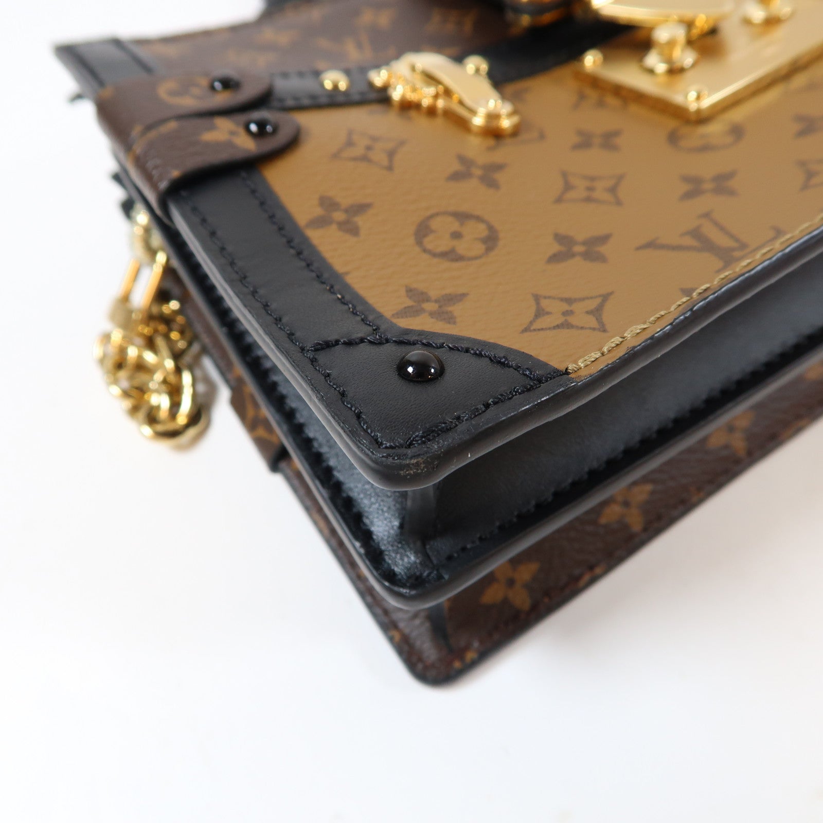 LOUIS VUITTON Monogram Reverse Trunk Clutch金扣肩背袋啡色