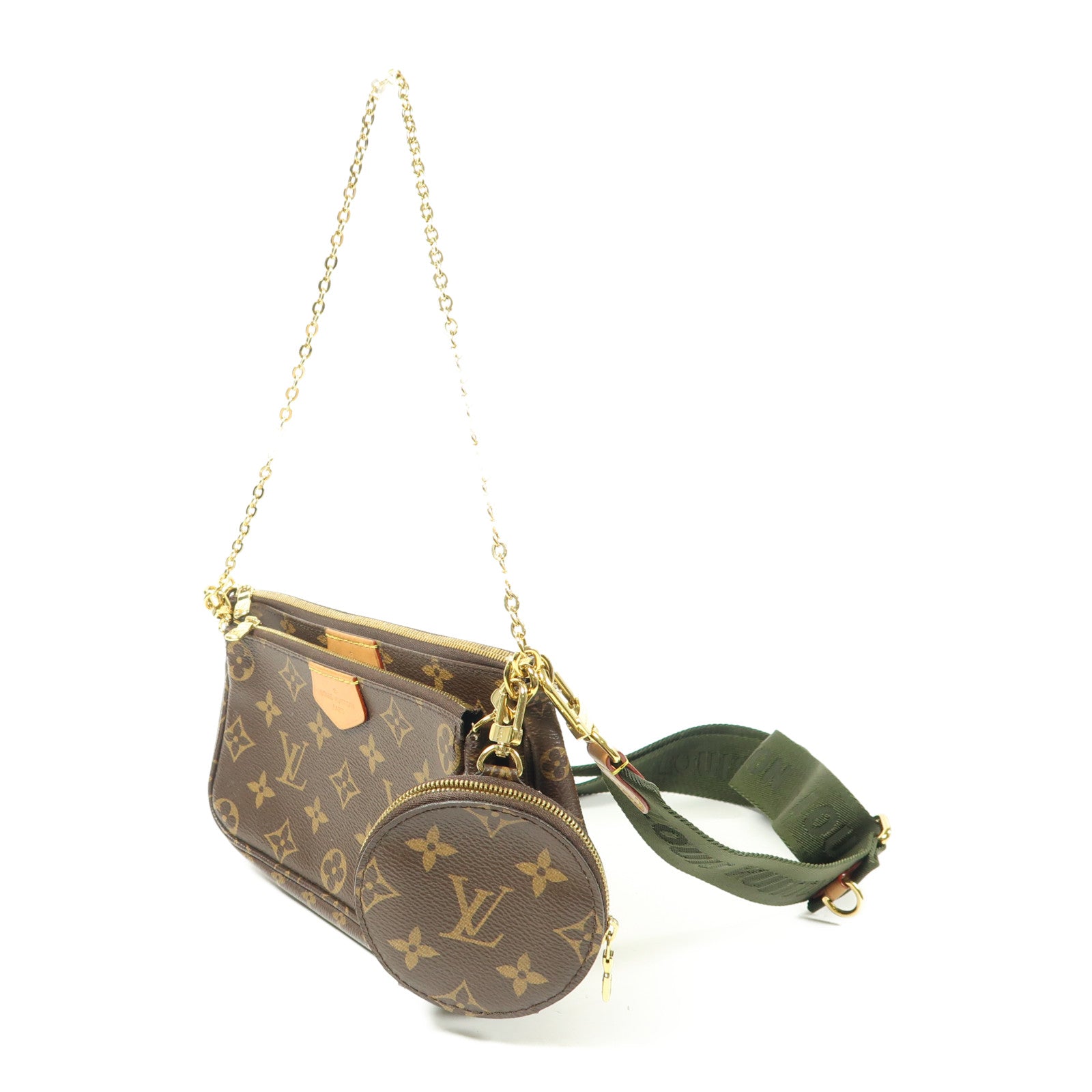 LOUIS VUITTON Monogram Multi Pochette Accessoires金扣肩背袋棕色