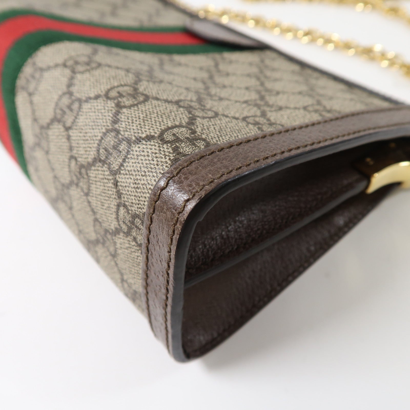 GUCCI 塗層帆布/皮革Ophidia Shoulder Bag金扣鏈帶金扣肩背袋啡色