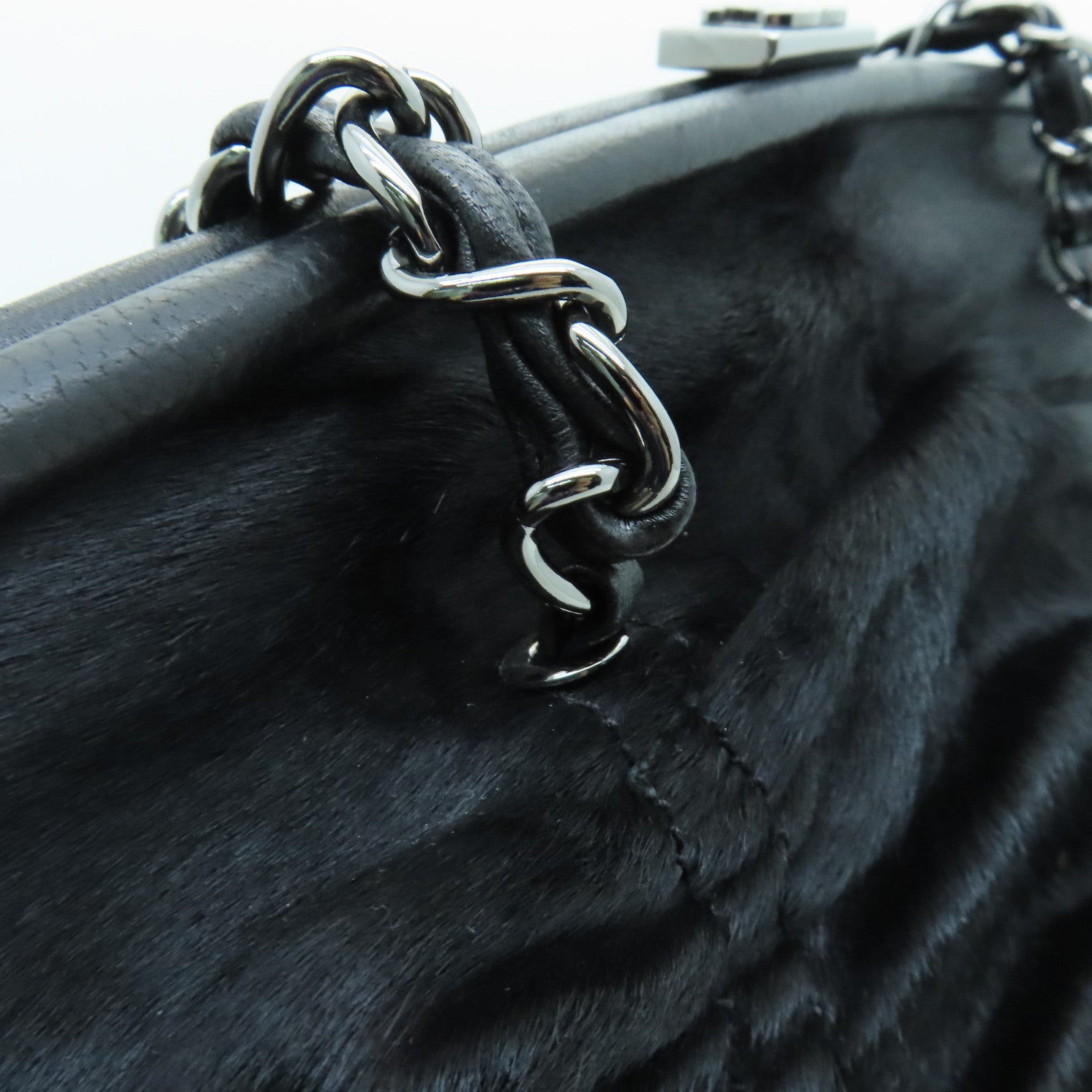 CHANEL horse hair Chain Shoulder Bag silver buckle chain shoulder bag black