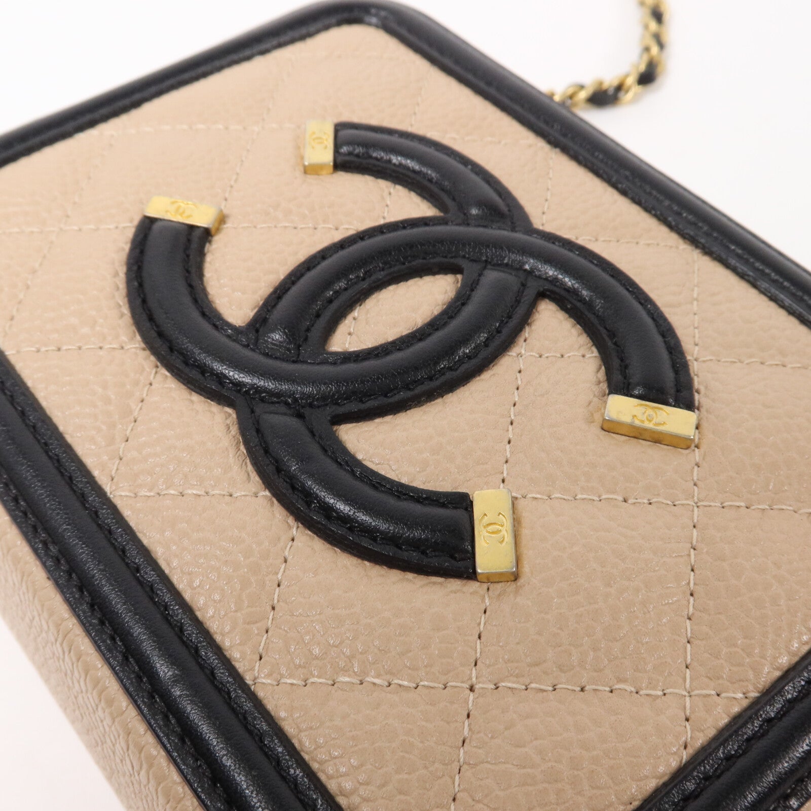CHANEL 牛皮皮革Mini Vanity Case鏈帶肩背袋