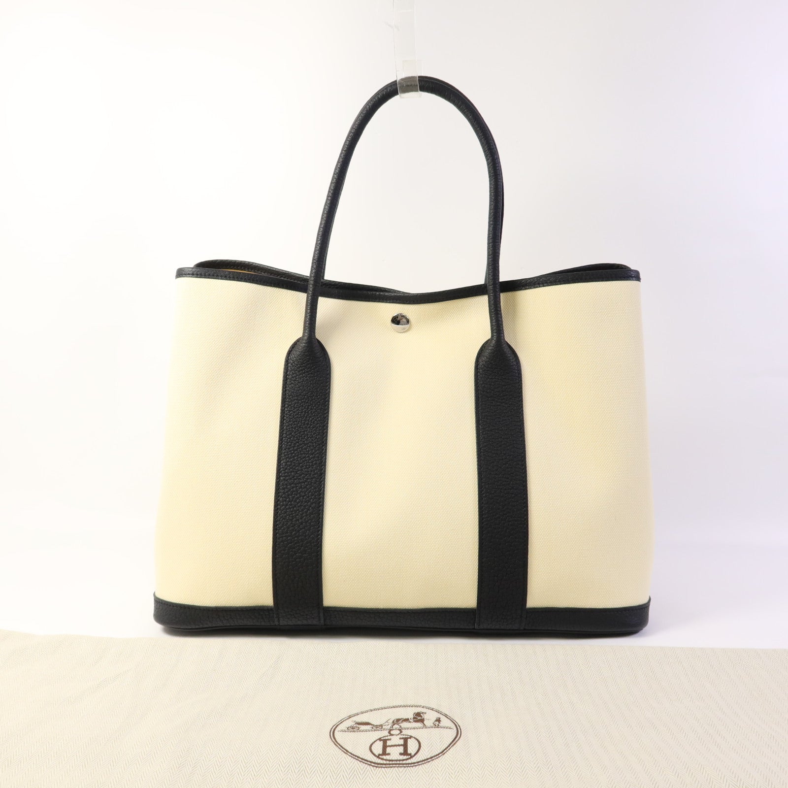 HERMES 帆布Garden Party PM銀扣手挽袋