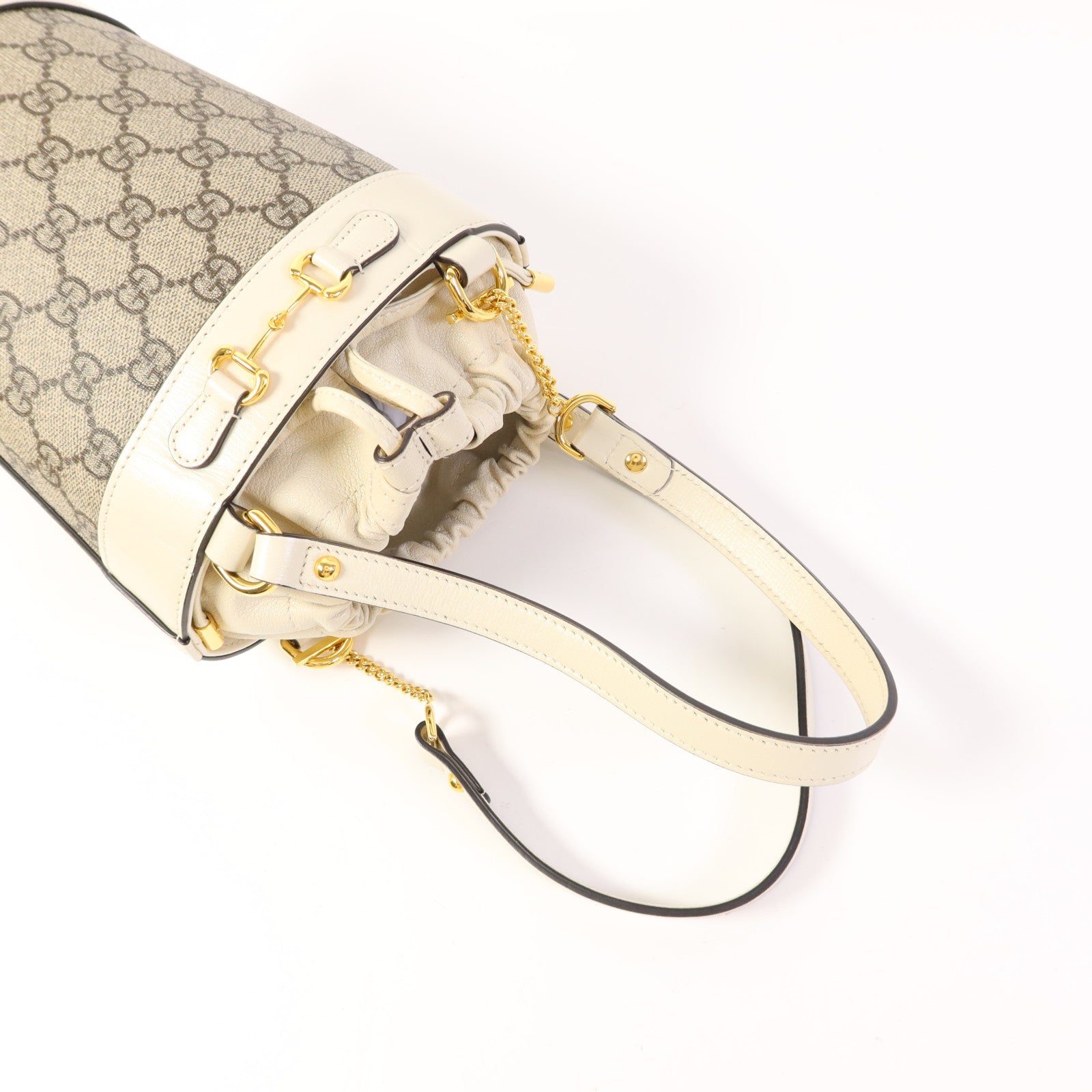 GUCCI 塗層帆布Horsebit 1955 Small Bucket Bag金扣肩背袋