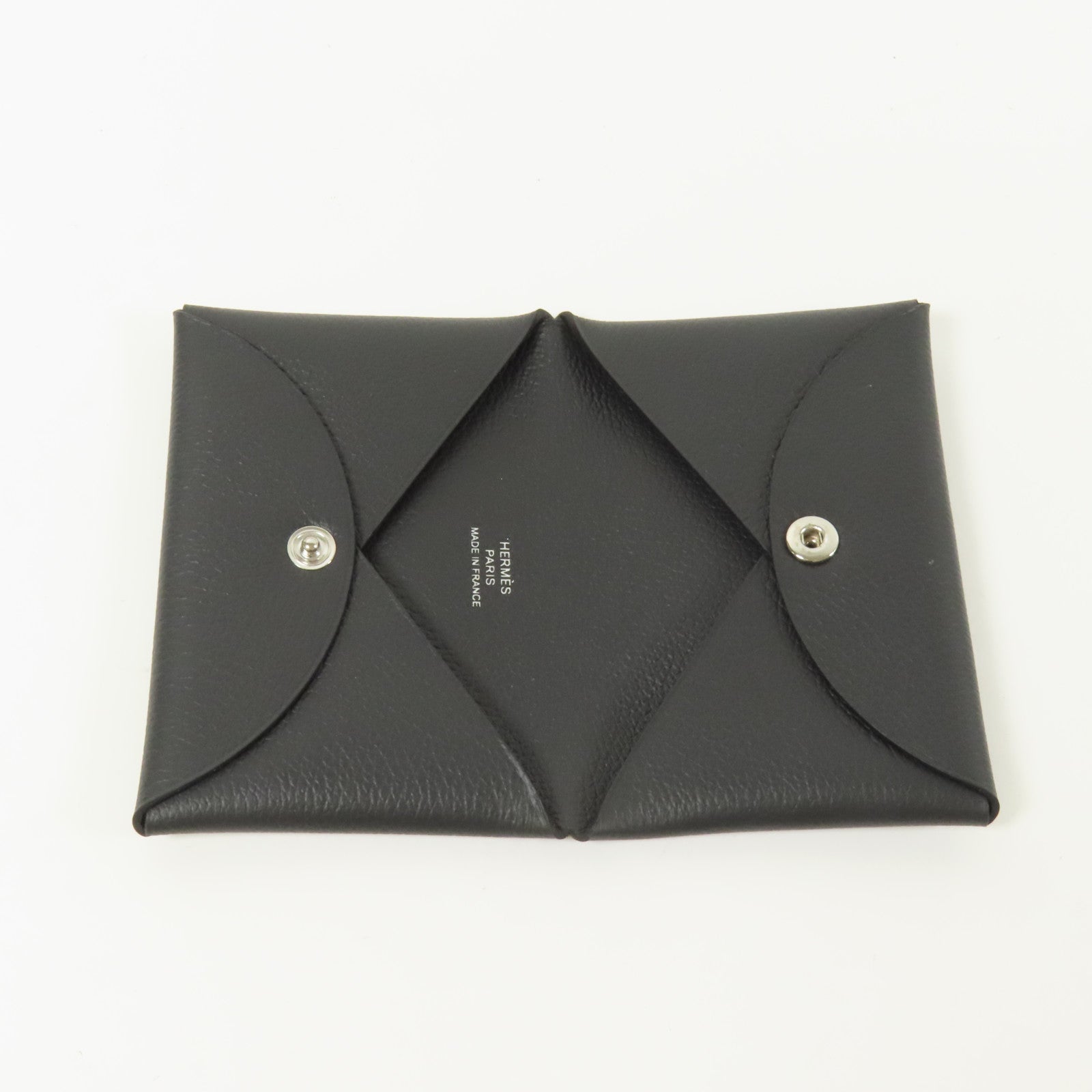 HERMES Evercolor皮革Calvi Verso銀扣卡片套Ardoise