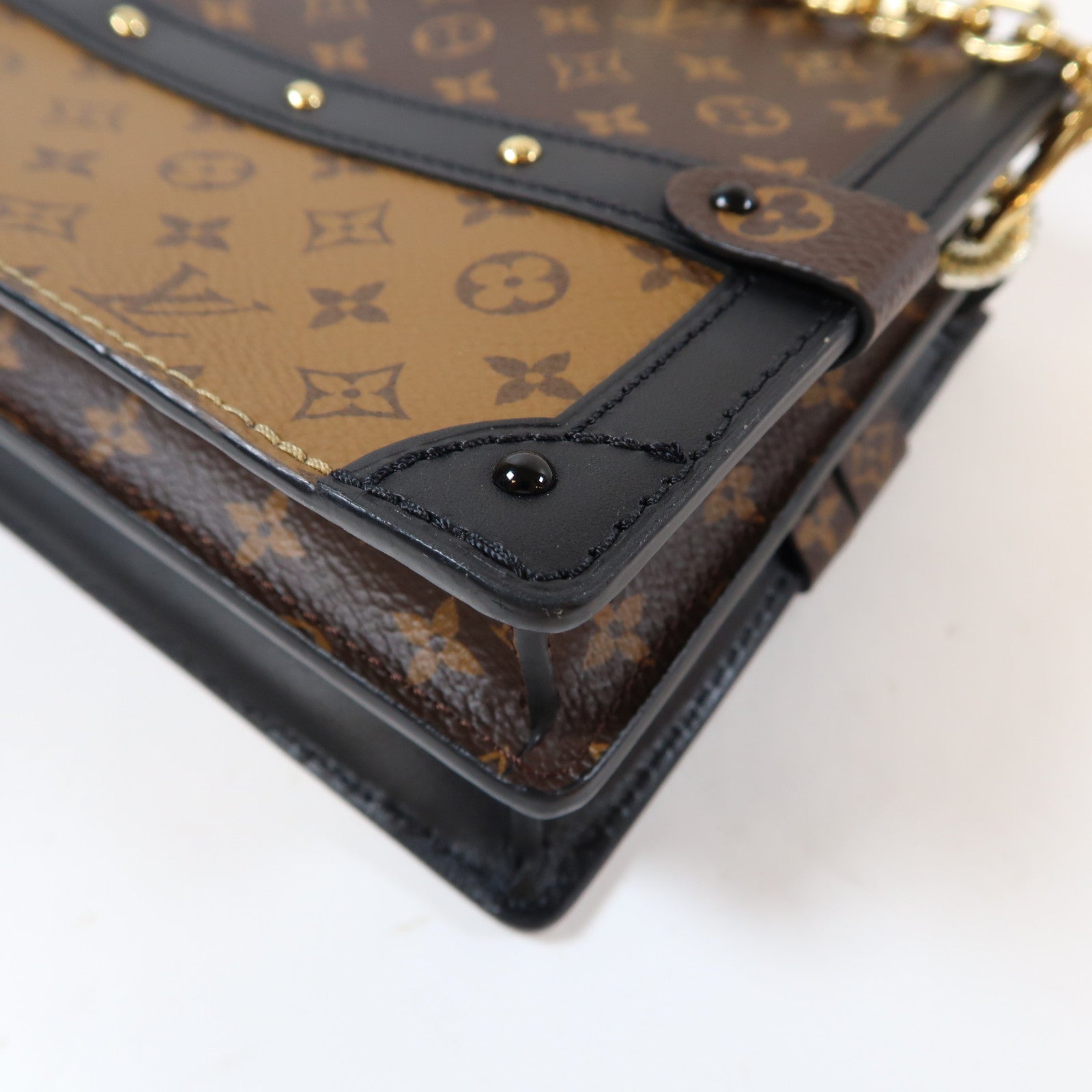 LOUIS VUITTON Monogram Reverse Trunk Clutch金扣肩背袋啡色