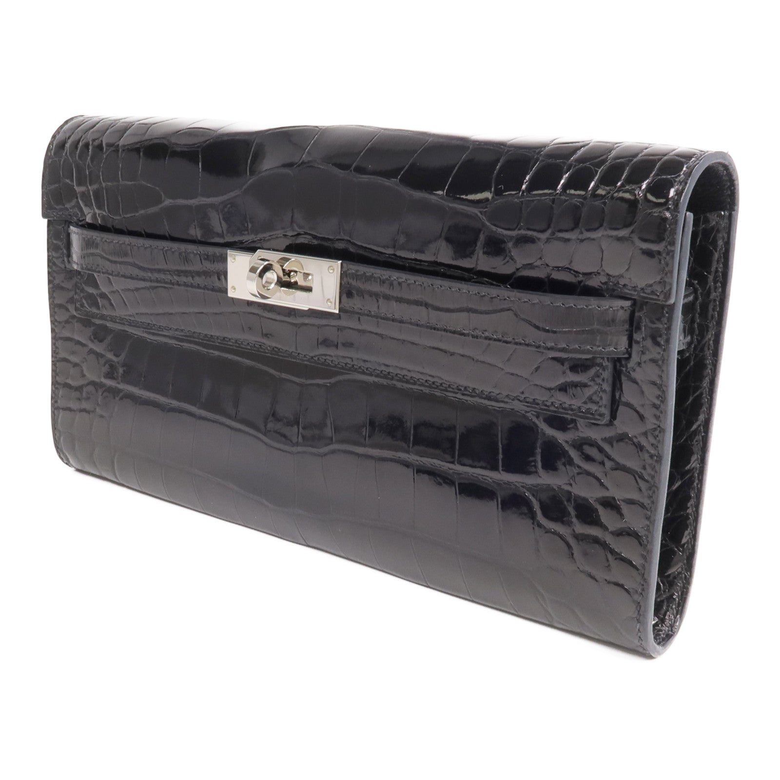 HERMES Alligator皮革Kelly To Go銀扣肩背袋Noir