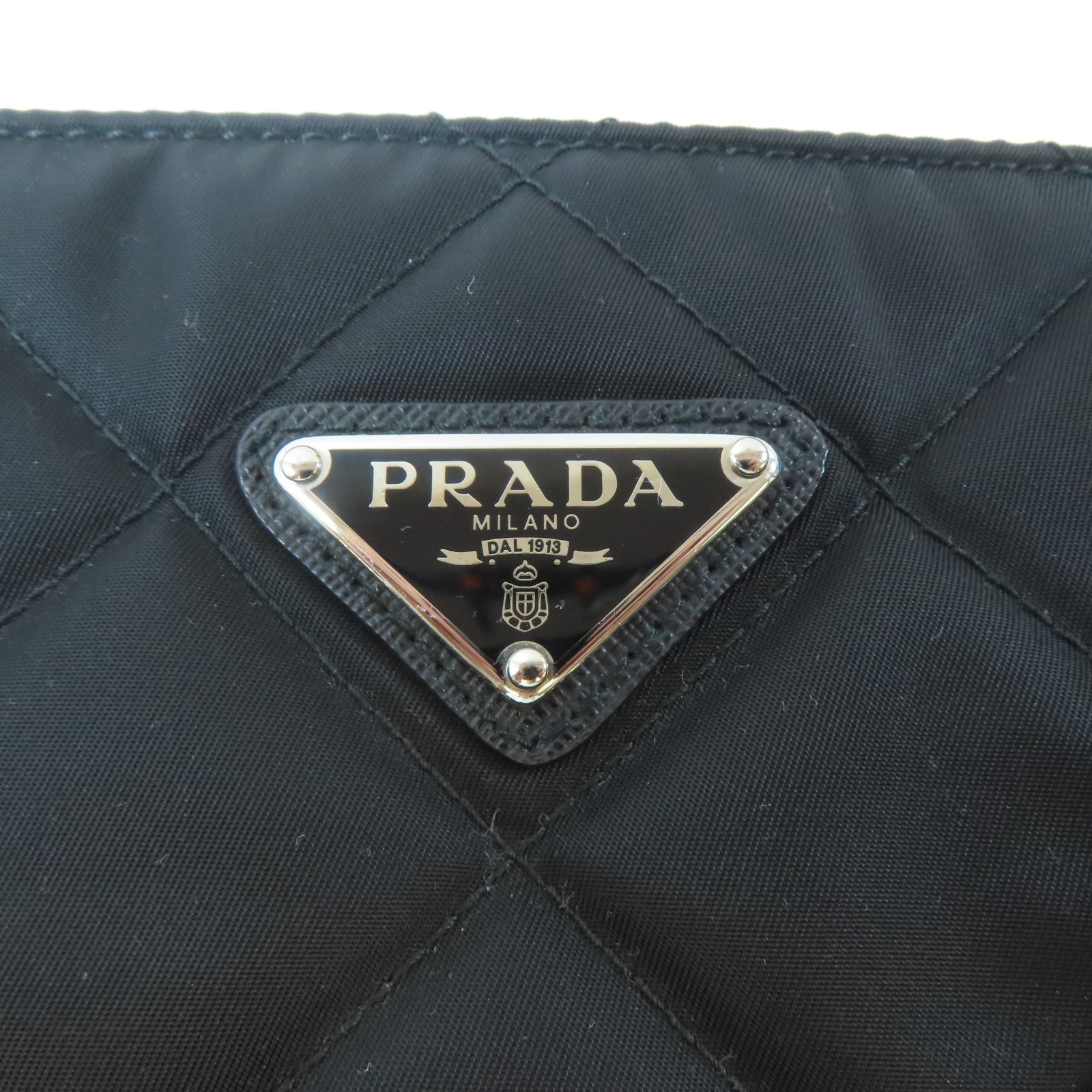 PRADA 菱格尼龍Tote Bag銀扣手挽袋黑色