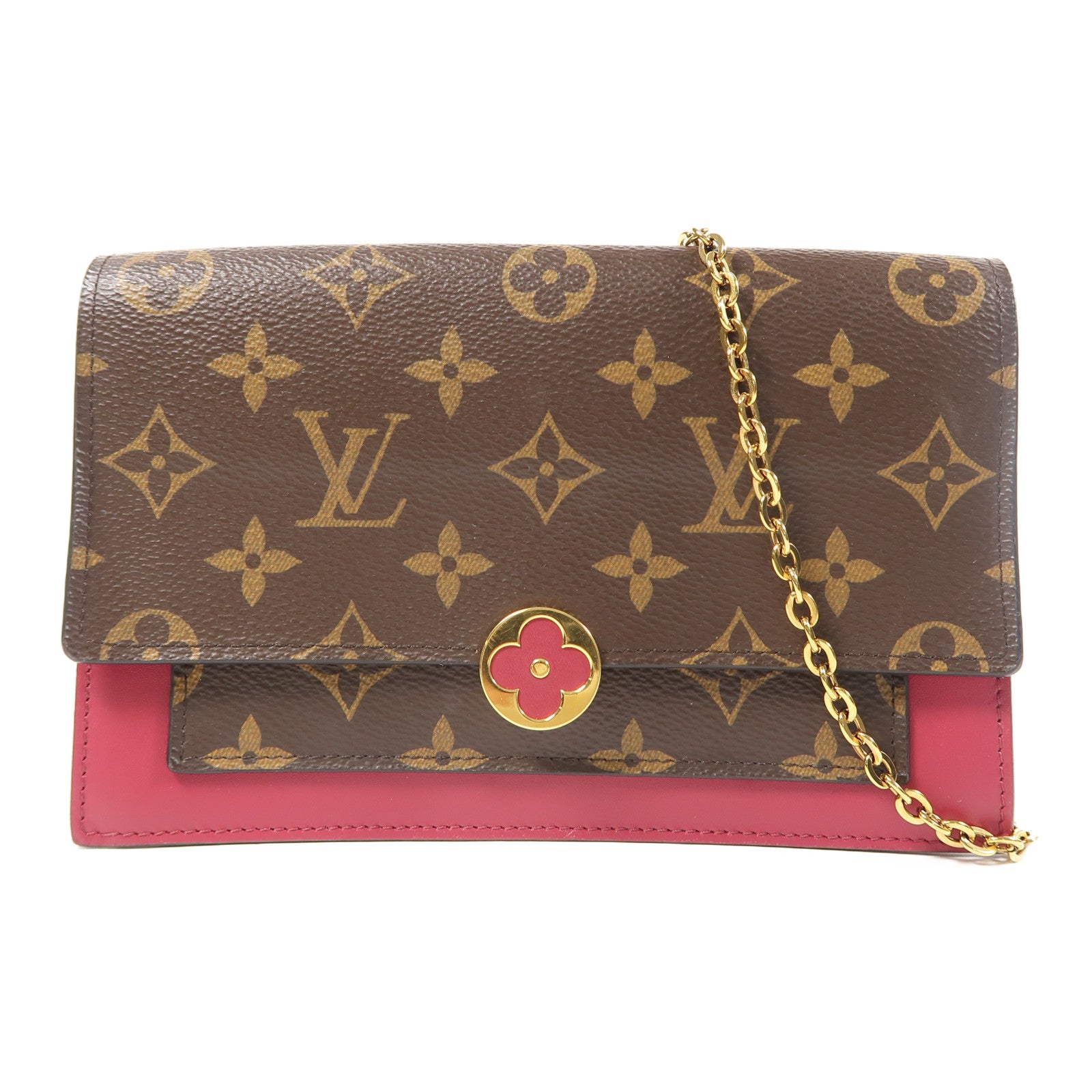 LOUIS VUITTON 【激減優惠】Monogram Flore金扣鏈帶肩背袋啡色/紅色