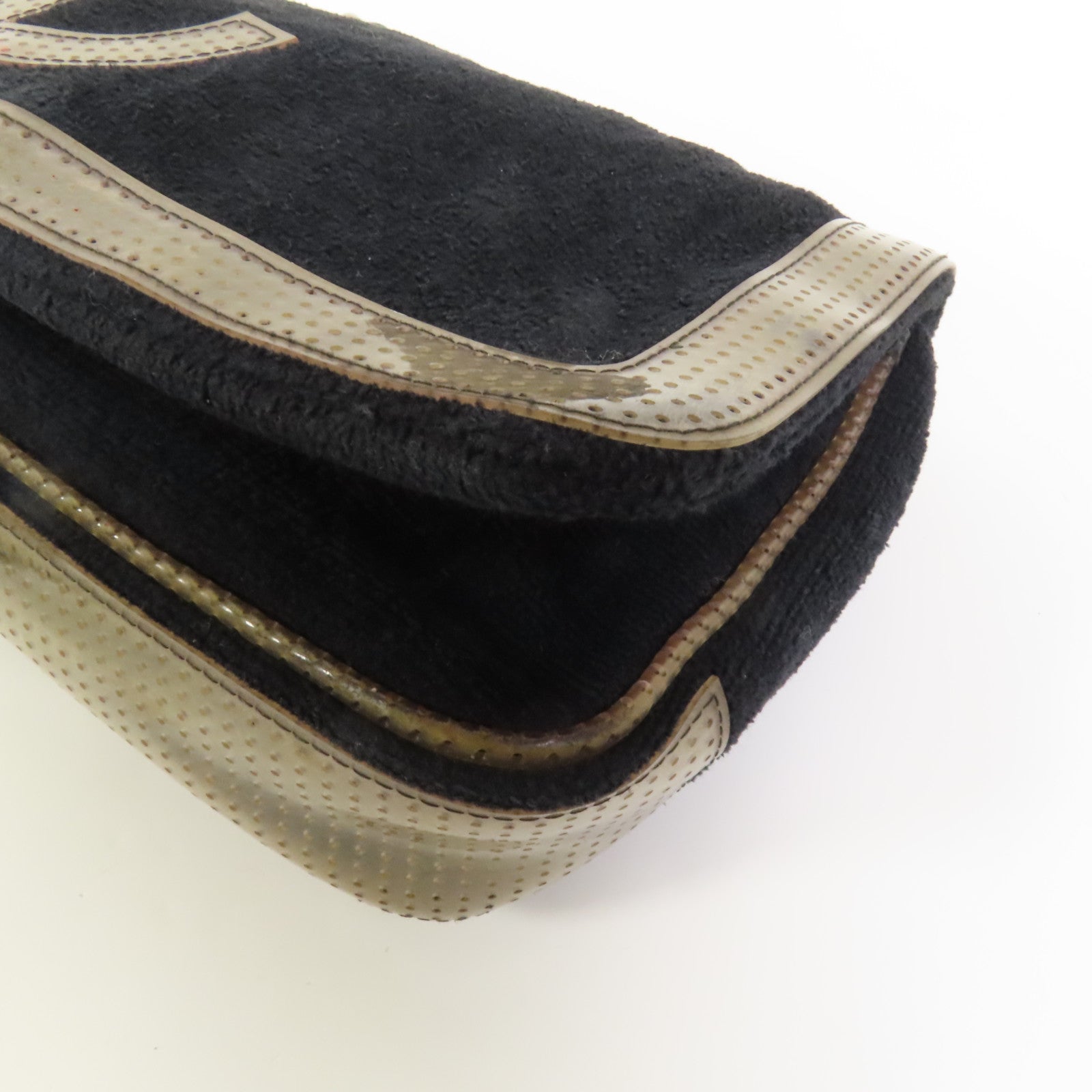 CHANEL 棉質Chain Shoulder銀扣肩背袋