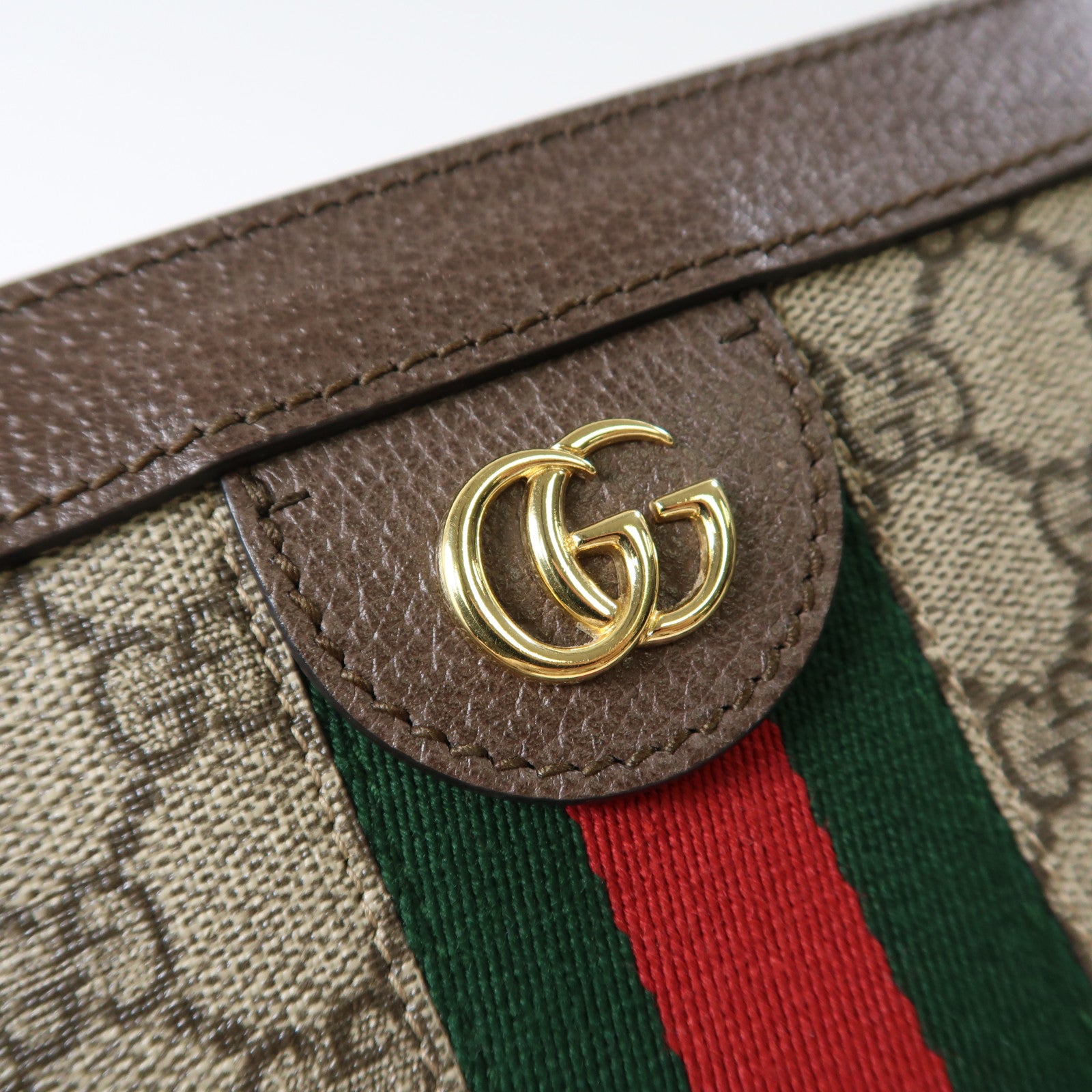 GUCCI 塗層帆布/皮革Ophidia Shoulder Bag金扣鏈帶金扣肩背袋啡色