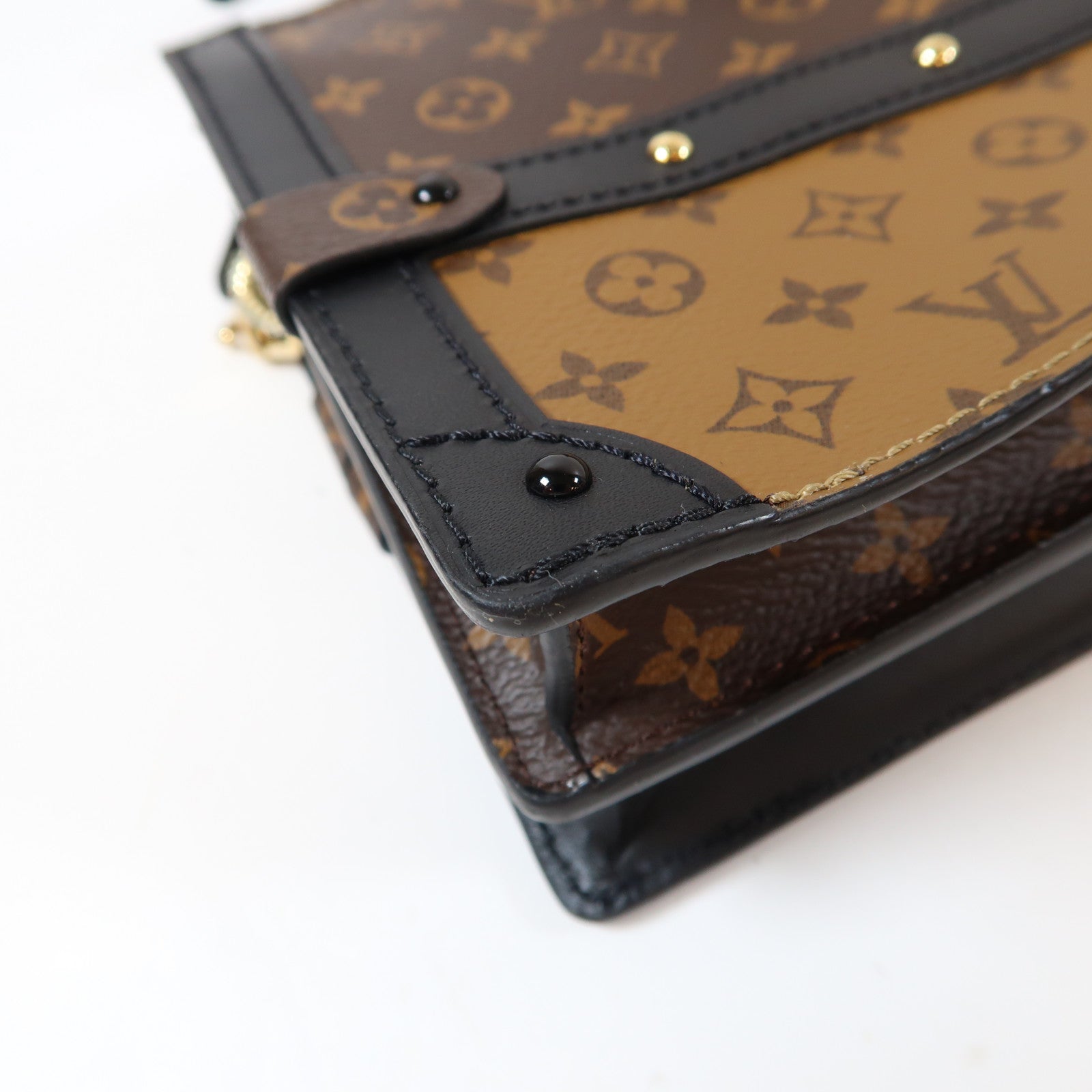 LOUIS VUITTON Monogram Reverse Trunk Clutch金扣肩背袋啡色