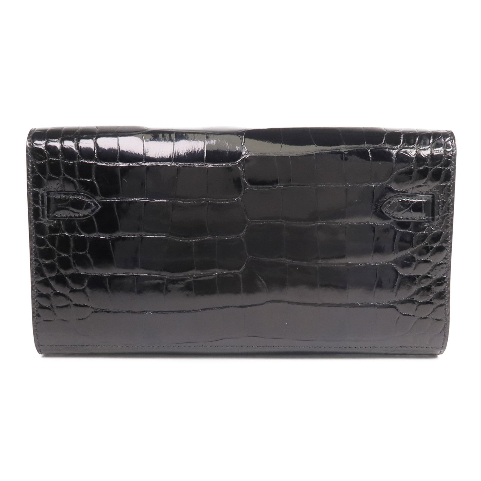 HERMES Alligator皮革Kelly To Go銀扣肩背袋Noir
