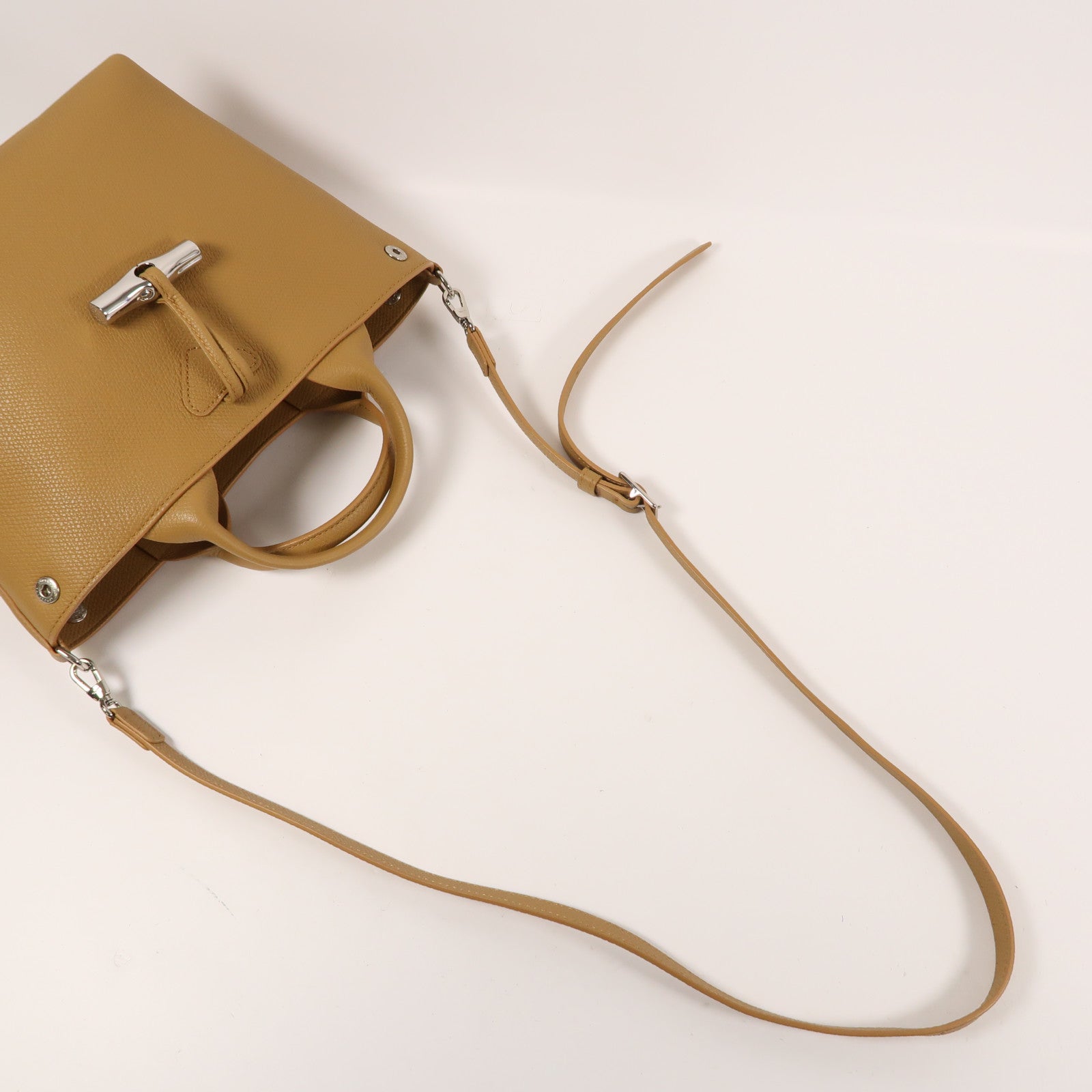 Longchamp 皮革Le Roseau S銀扣手挽肩背兩用袋