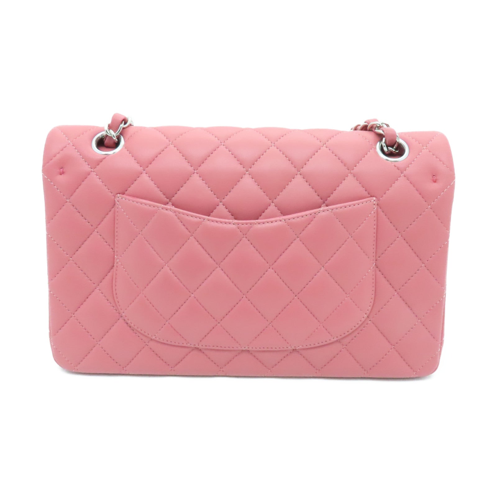 CHANEL 菱格羊皮皮革Classic Bag银扣链带肩背袋粉红色