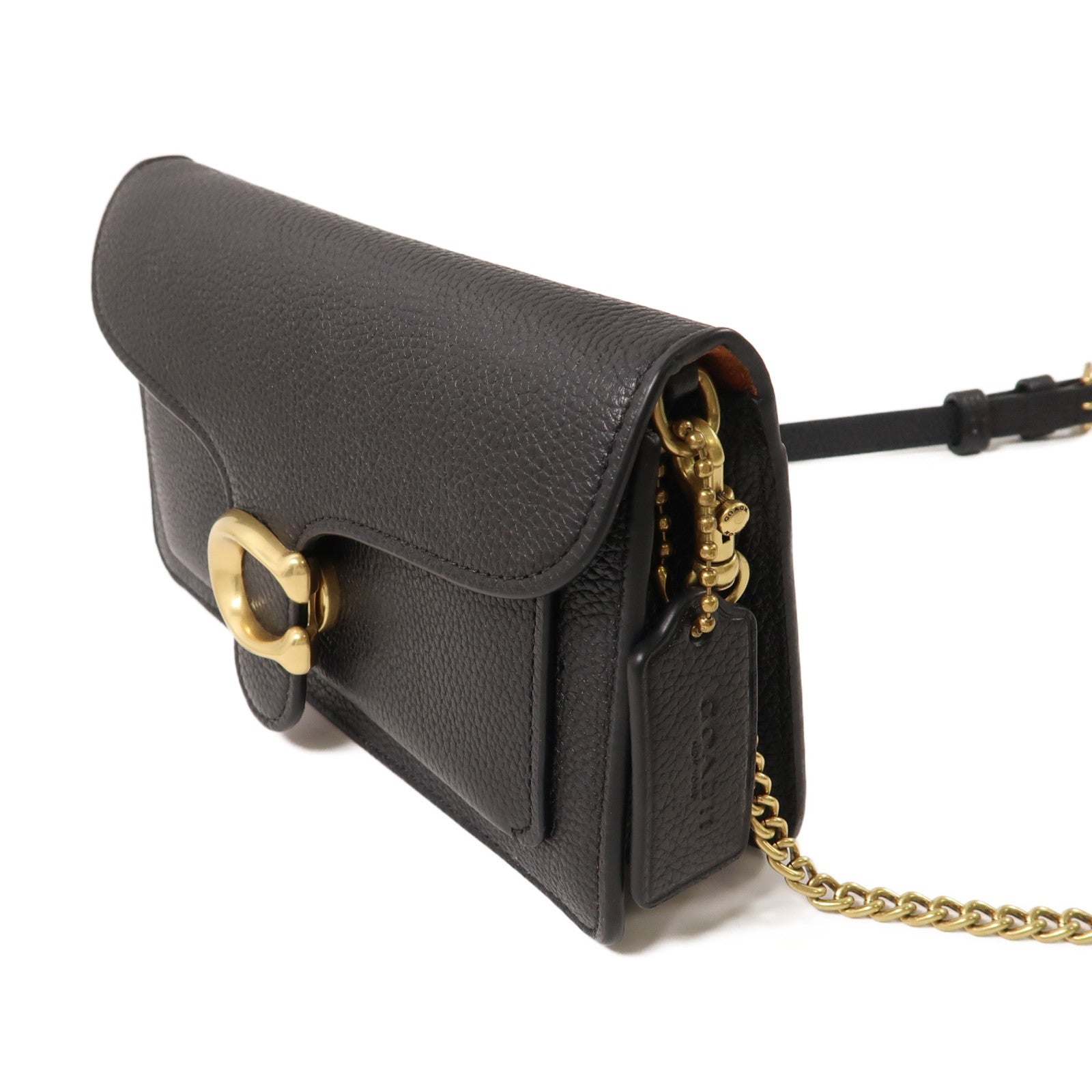 COACH 牛皮皮革Shoulder Bag金扣鏈帶肩背袋黑色