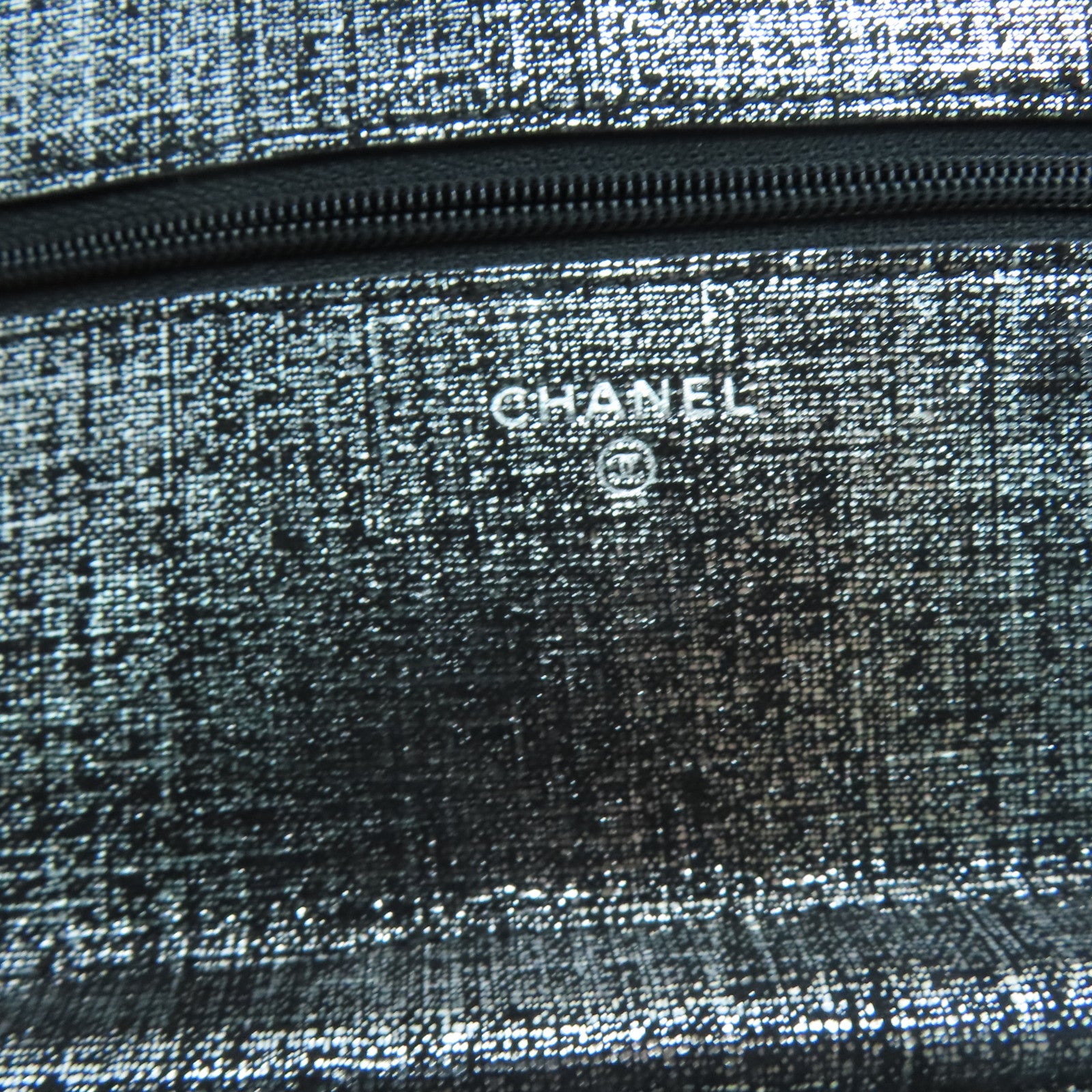 CHANEL Rhombus Canvas Wallet On Chain Silver Buckle Shoulder Bag Silver/Black