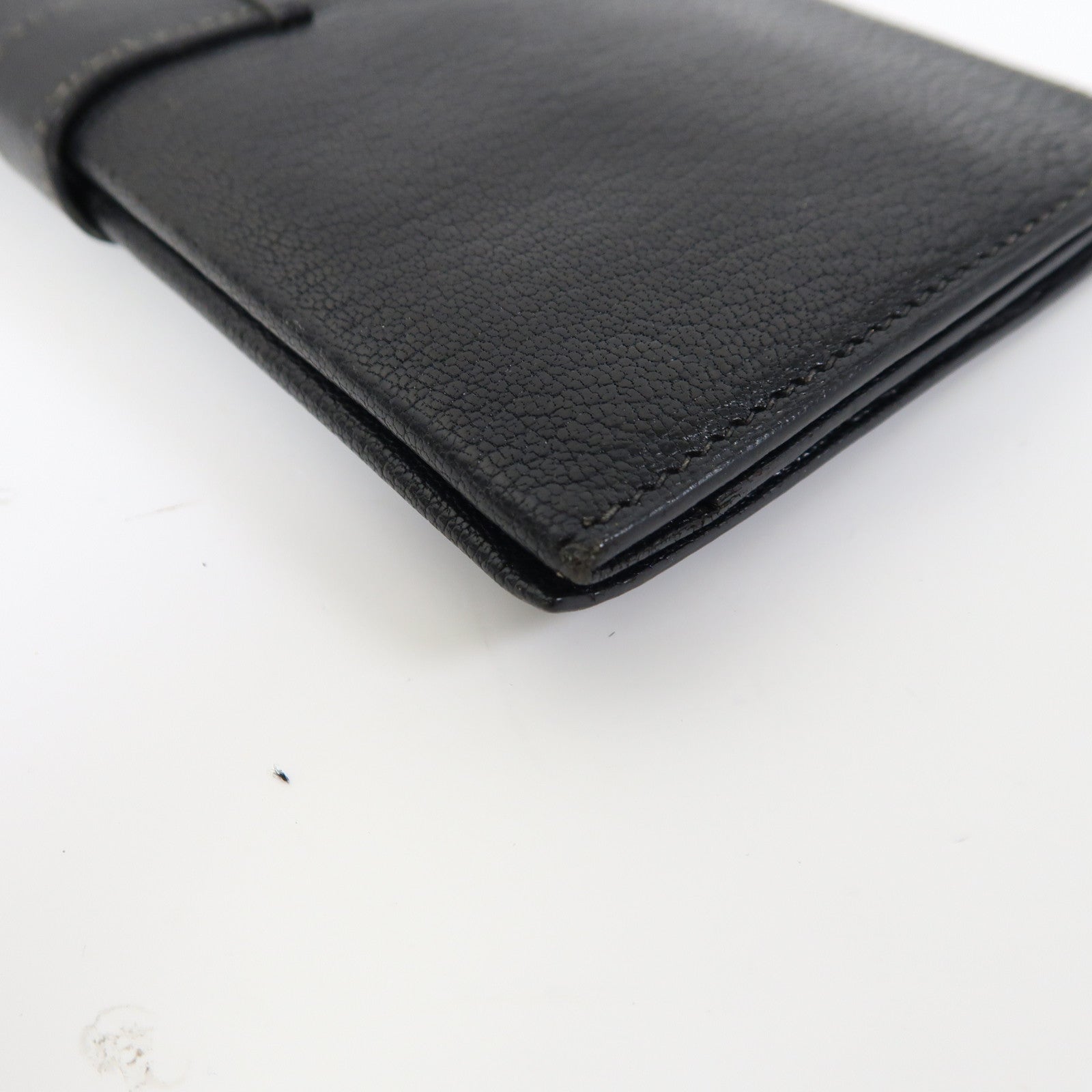 HERMES Chevre皮革Bearn tri-fold銀扣折疊長錢包黑色