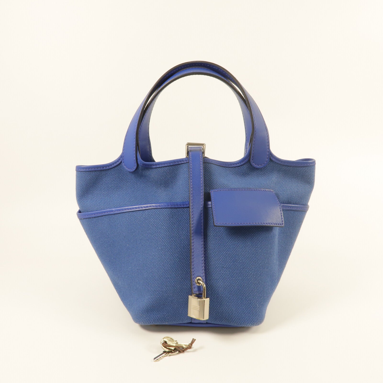 HERMES 帆布/Swift皮革Picotin PM手挽袋Blue Royal/Egee
