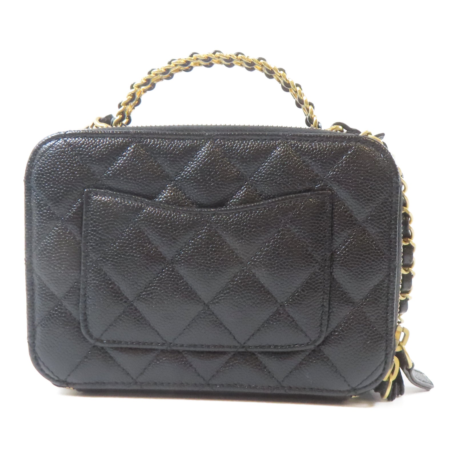 CHANEL 菱格Caviar皮革Small Vanity金扣手挽肩背兩用袋黑色