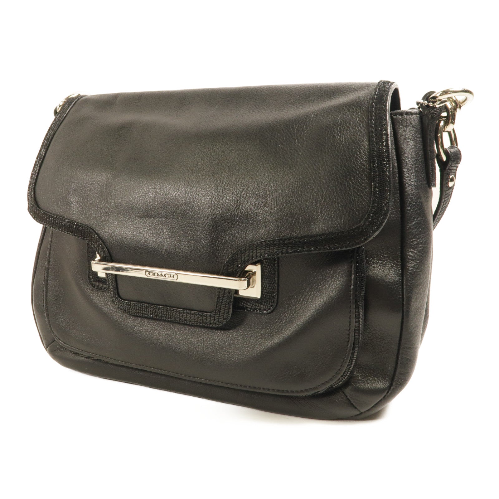 COACH 牛皮皮革2Way Shoulder銀扣手挽肩背兩用袋