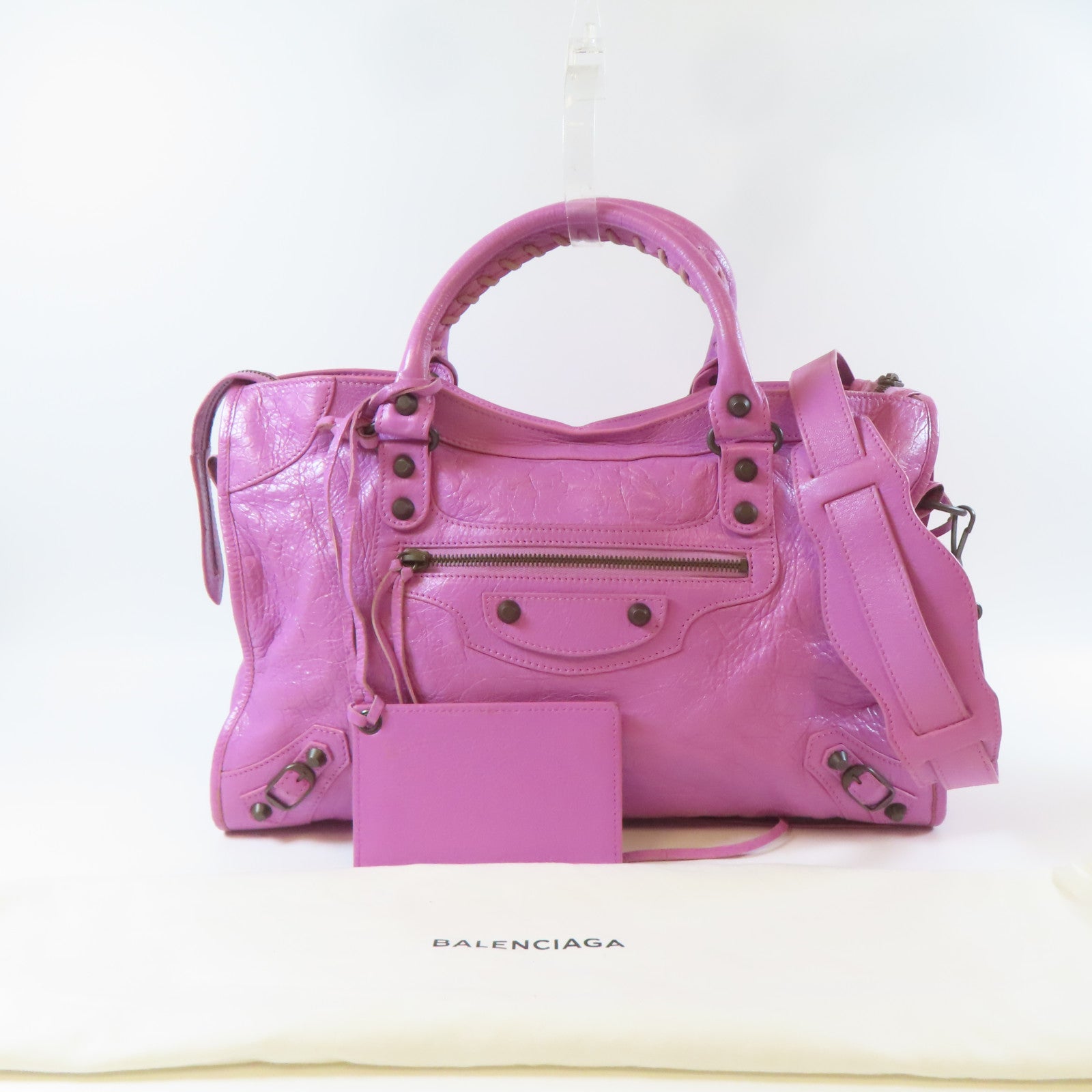 BALENCIAGA 羊皮皮革City黑扣手挽肩背兩用袋紫色
