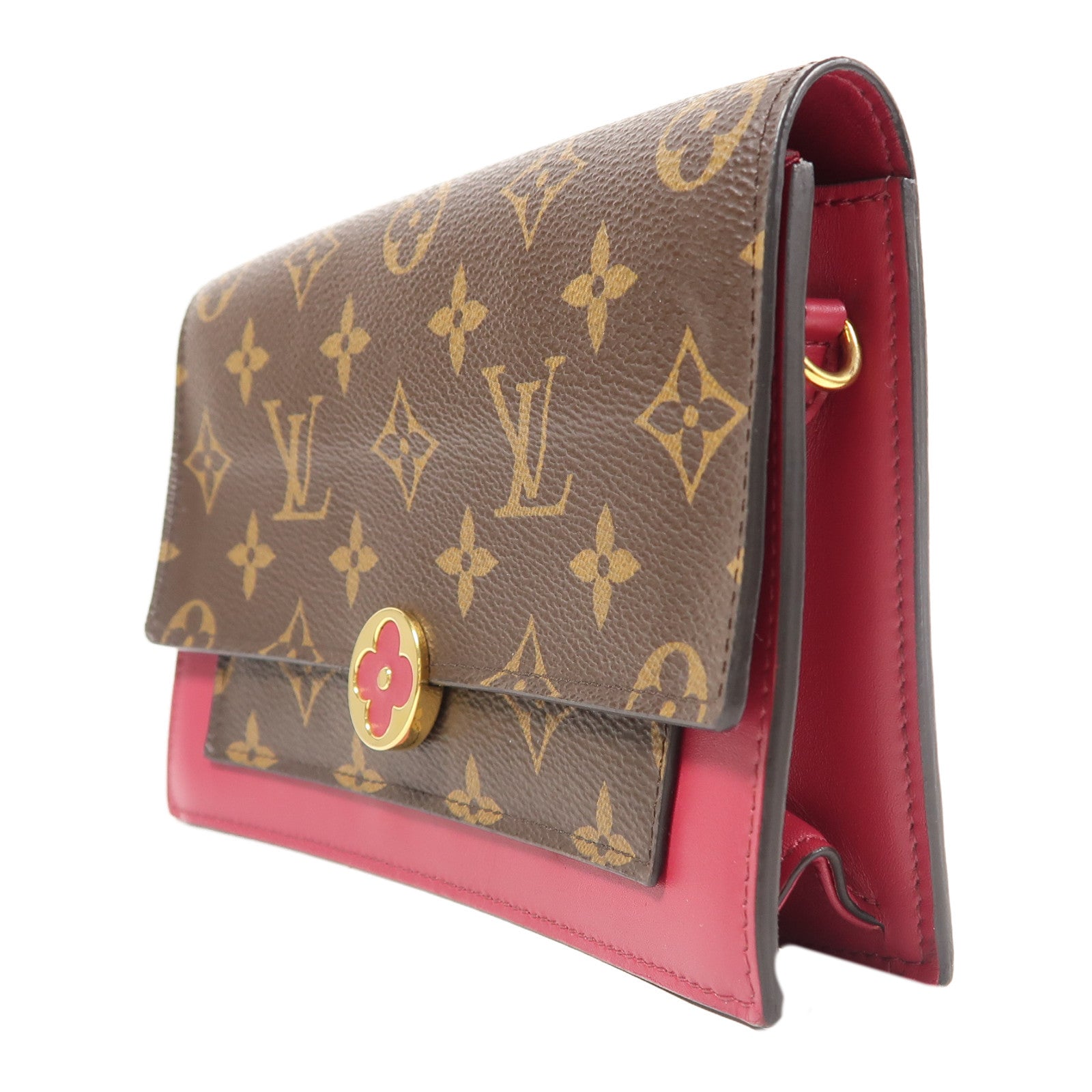LOUIS VUITTON 【激減優惠】Monogram Flore金扣鏈帶肩背袋啡色/紅色