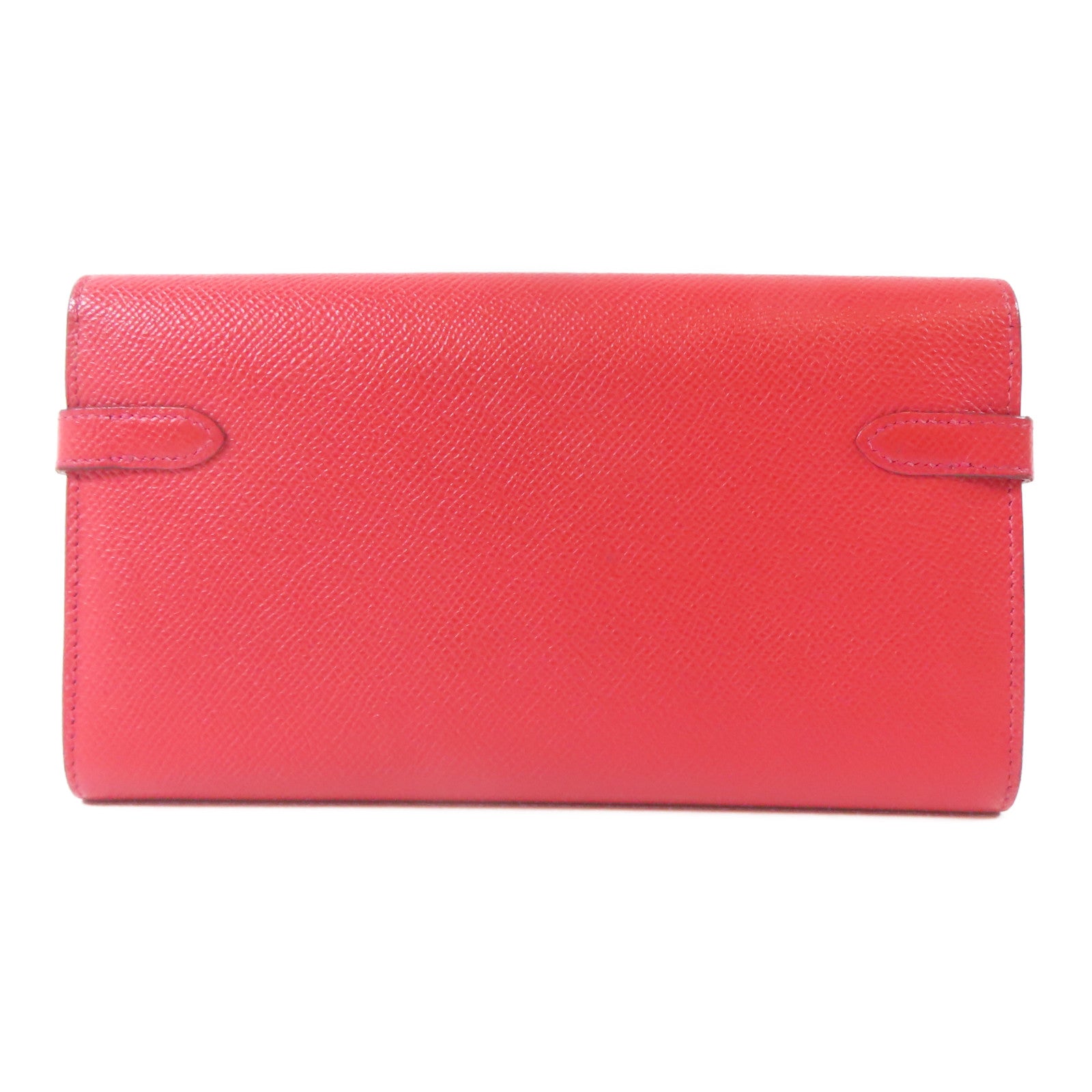 HERMES Epsom皮革Kelly Wallet銀扣長錢包Rouge Casaque/紅色