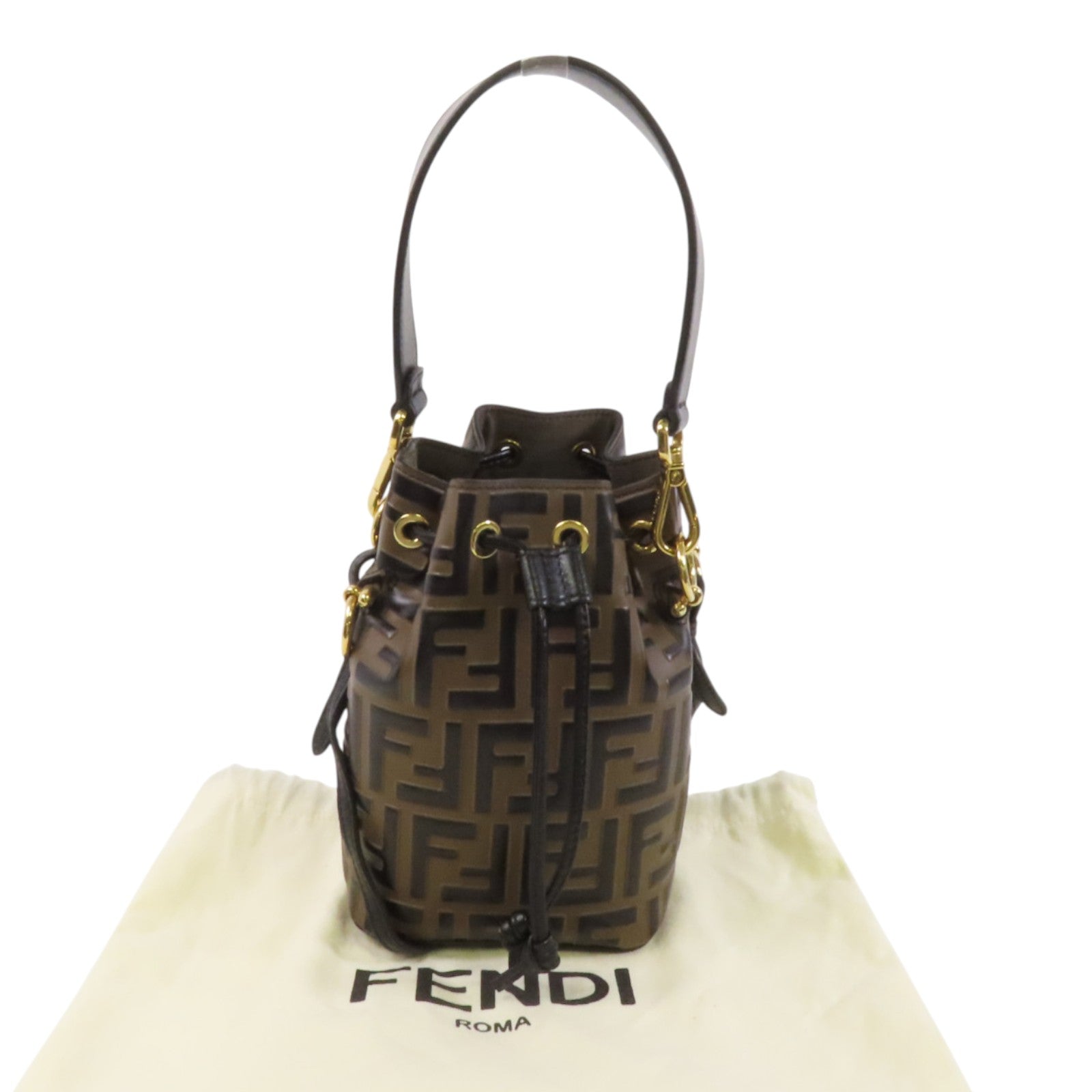 FENDI 牛皮皮革Mon Tresor Mini金扣手挽肩背兩用袋