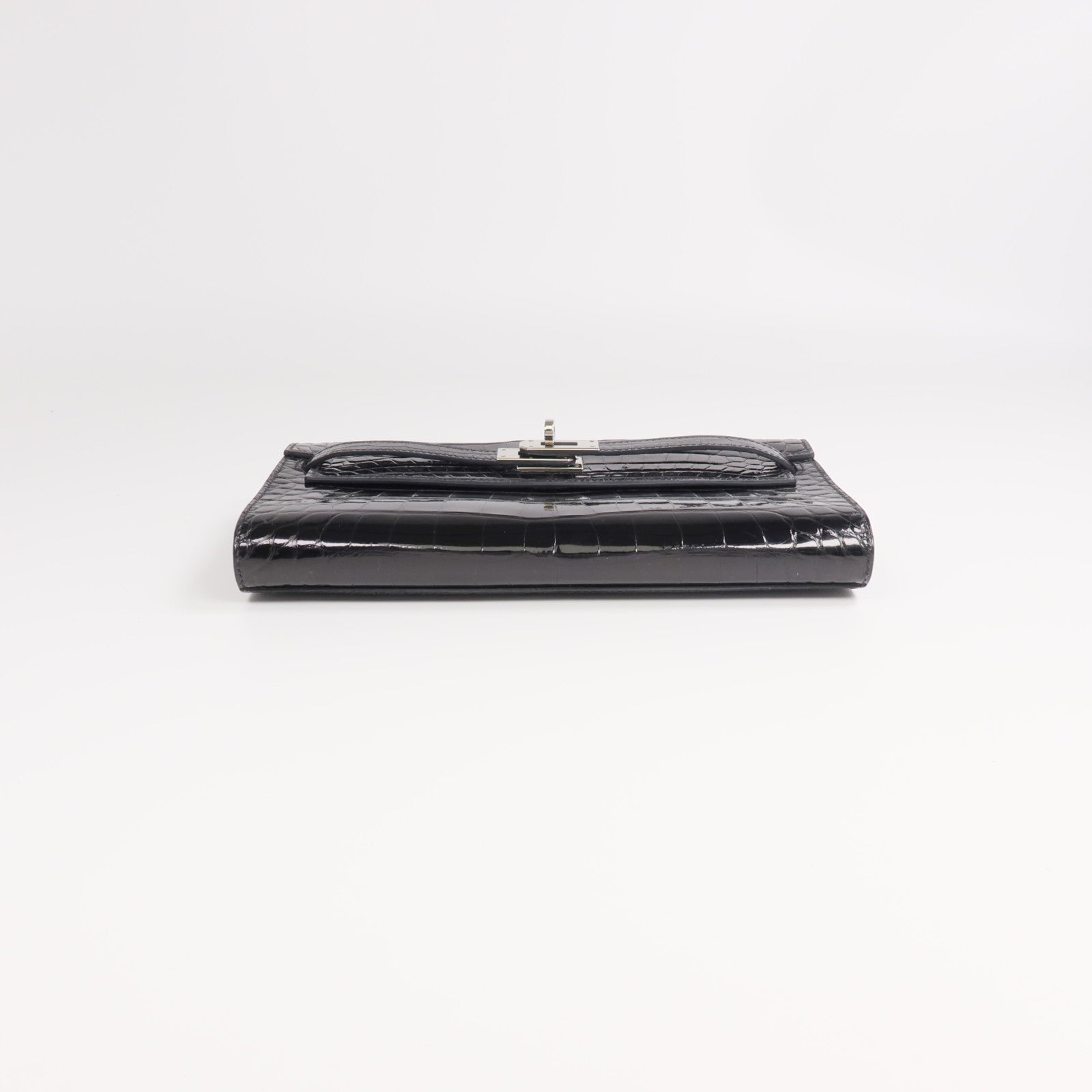 HERMES Alligator皮革Kelly To Go銀扣肩背袋Noir
