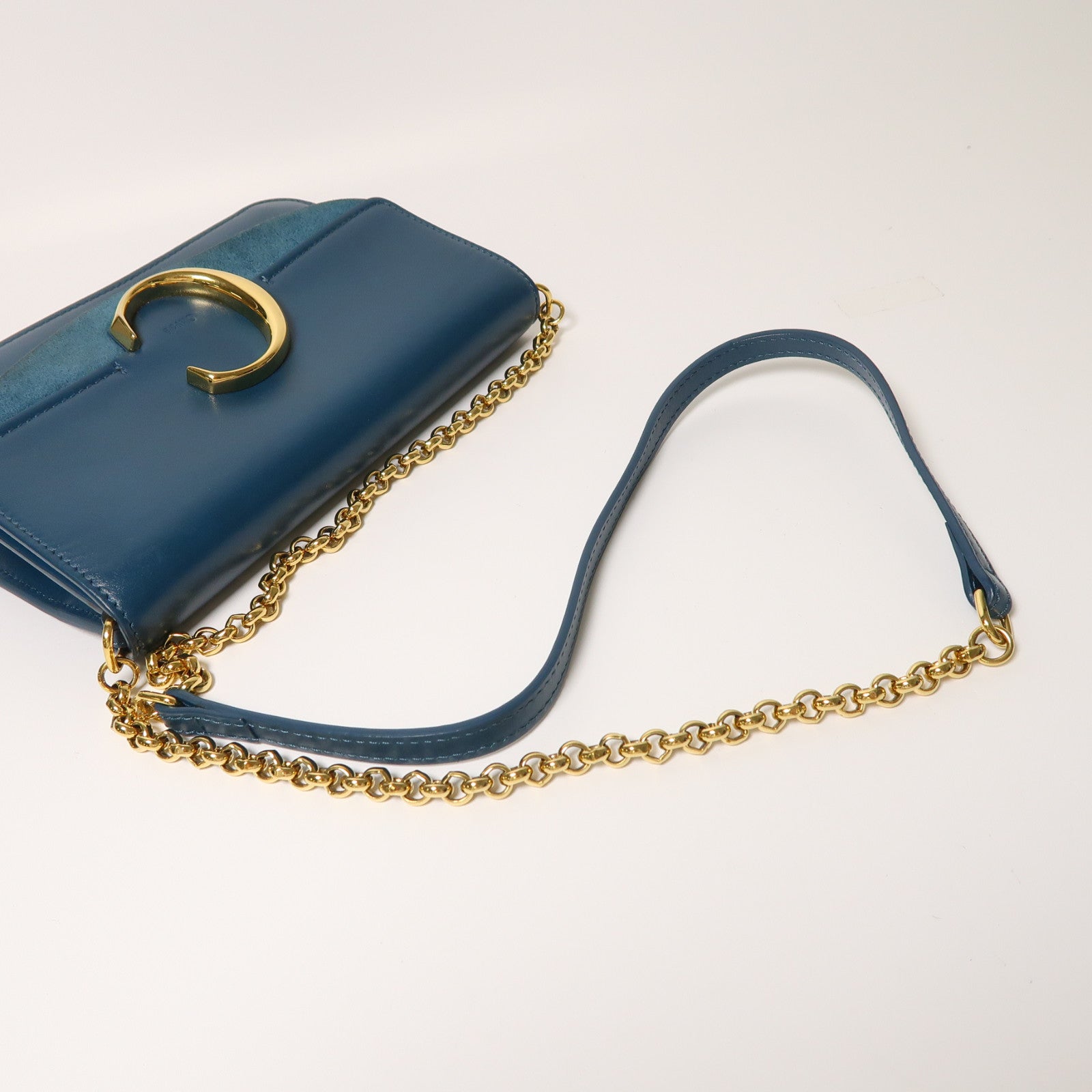 Chloe 牛皮皮革C Bag金扣鏈帶肩背袋綠色