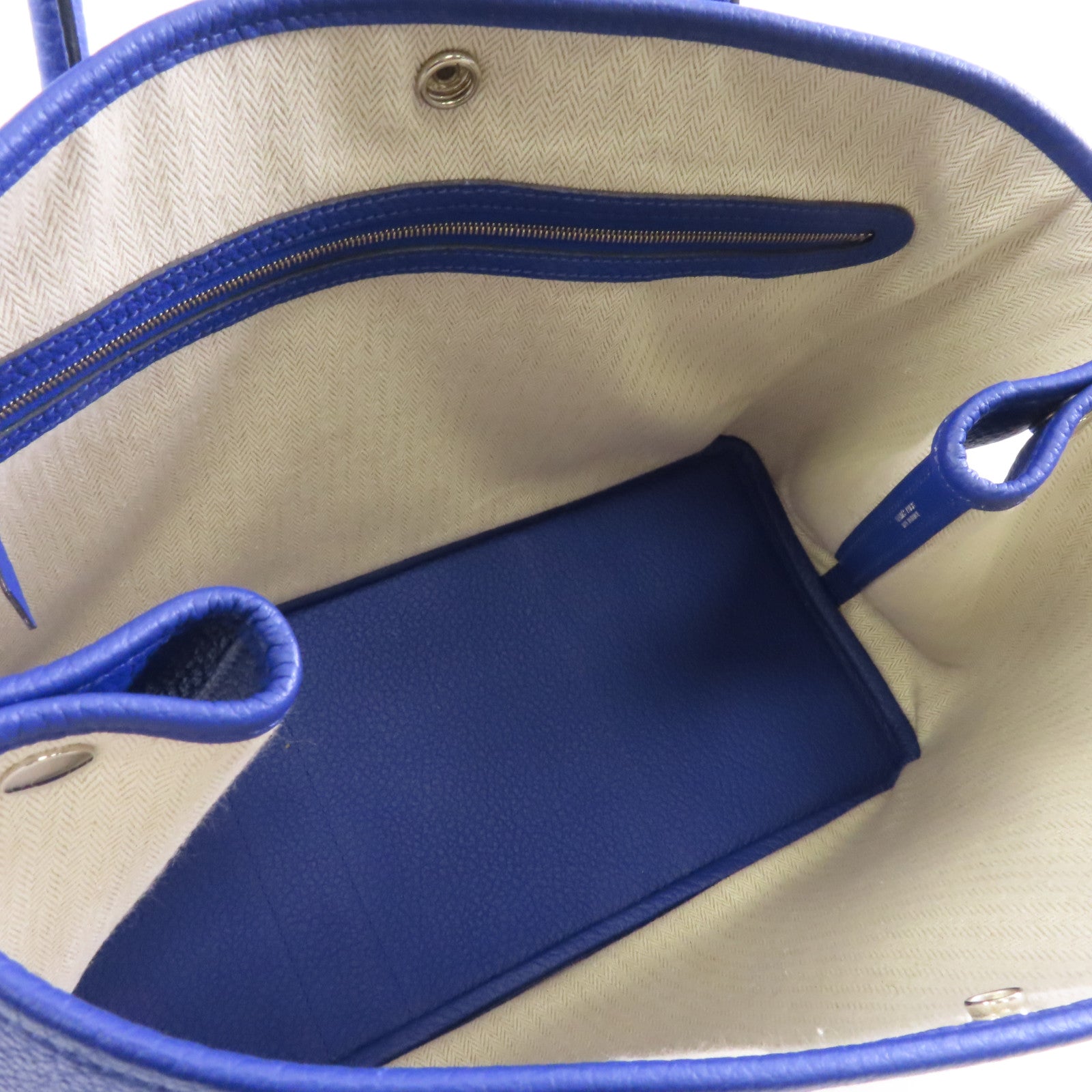 HERMES Negonda皮革Garden Party PM銀扣手挽袋Bleu Royal皇家藍色