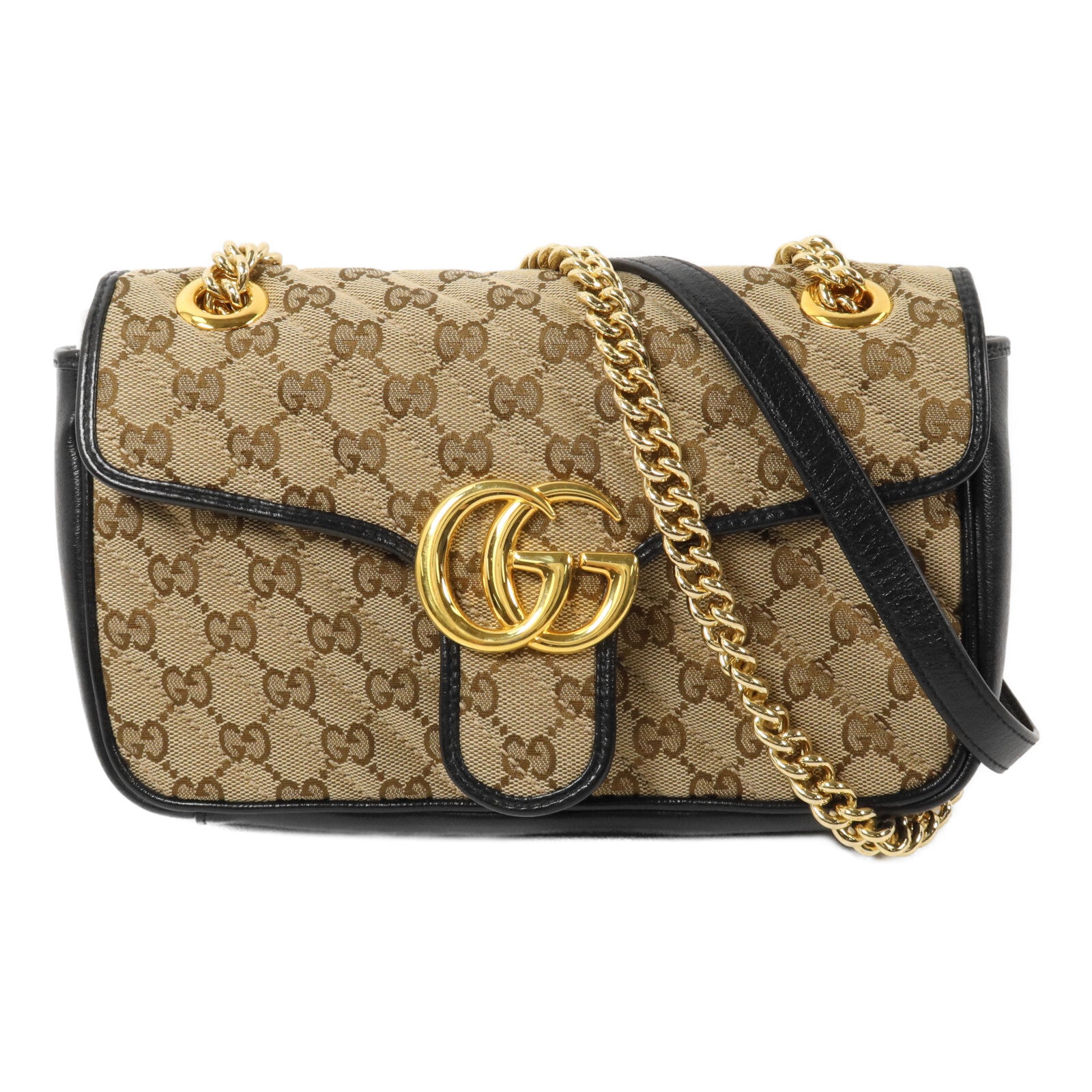 GUCCI 帆布/牛皮皮革GG Marmont Shoulder Bag鏈帶肩背袋