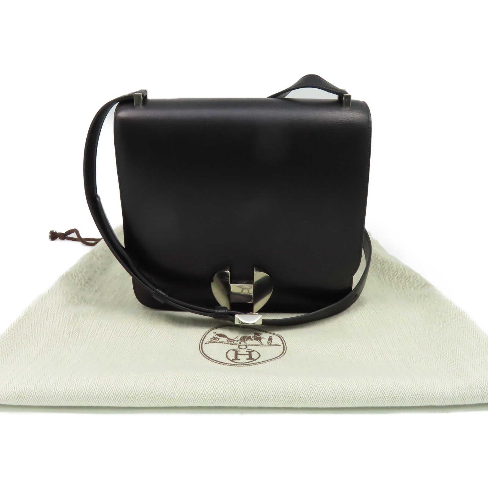 HERMES 【激減優惠】Evercolor皮革2002-20 Shoulder Bag銀扣肩背袋黑色