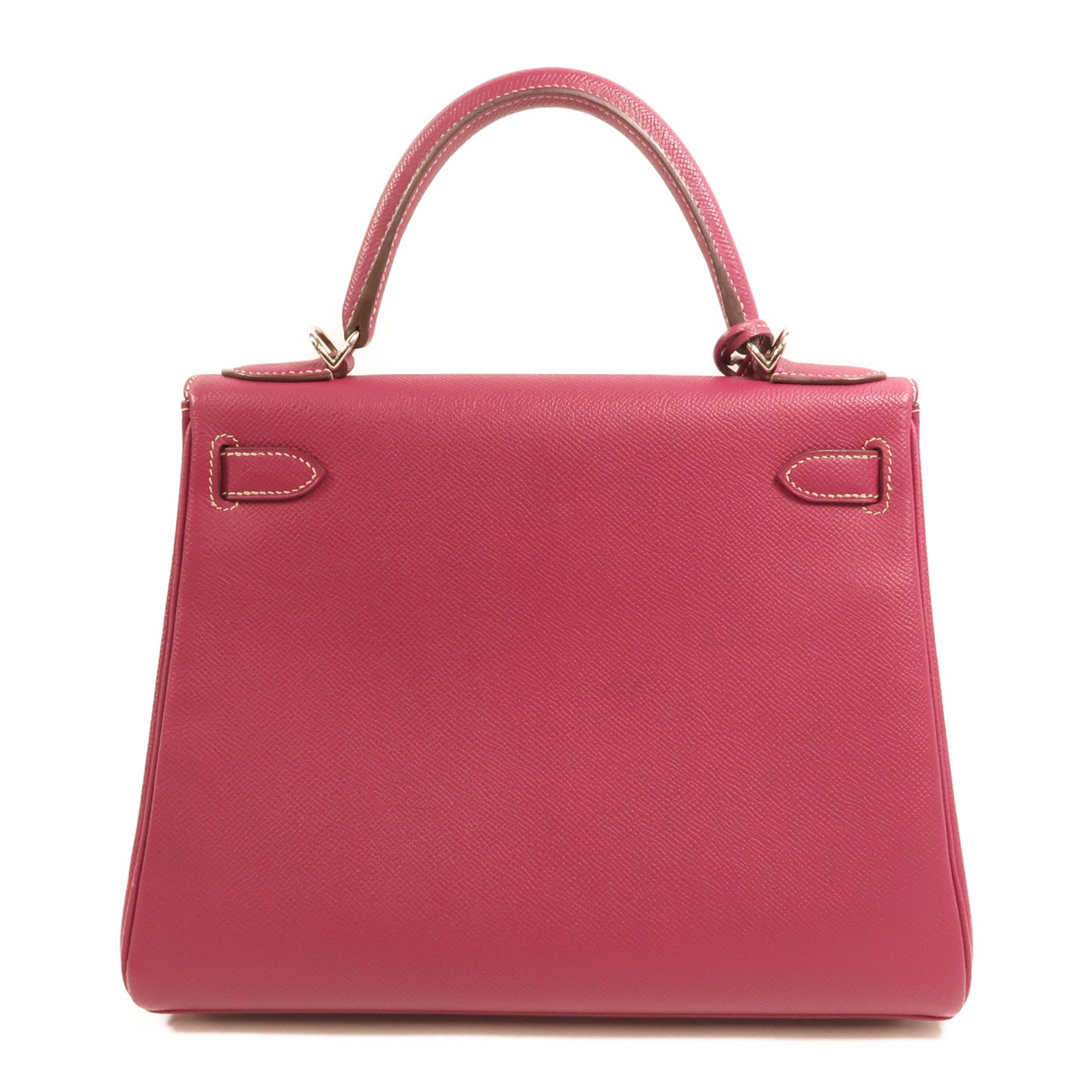 HERMES Epsom皮革Kelly 28銀扣手挽肩背兩用袋 Rose Tyrien/Rose Pourpre