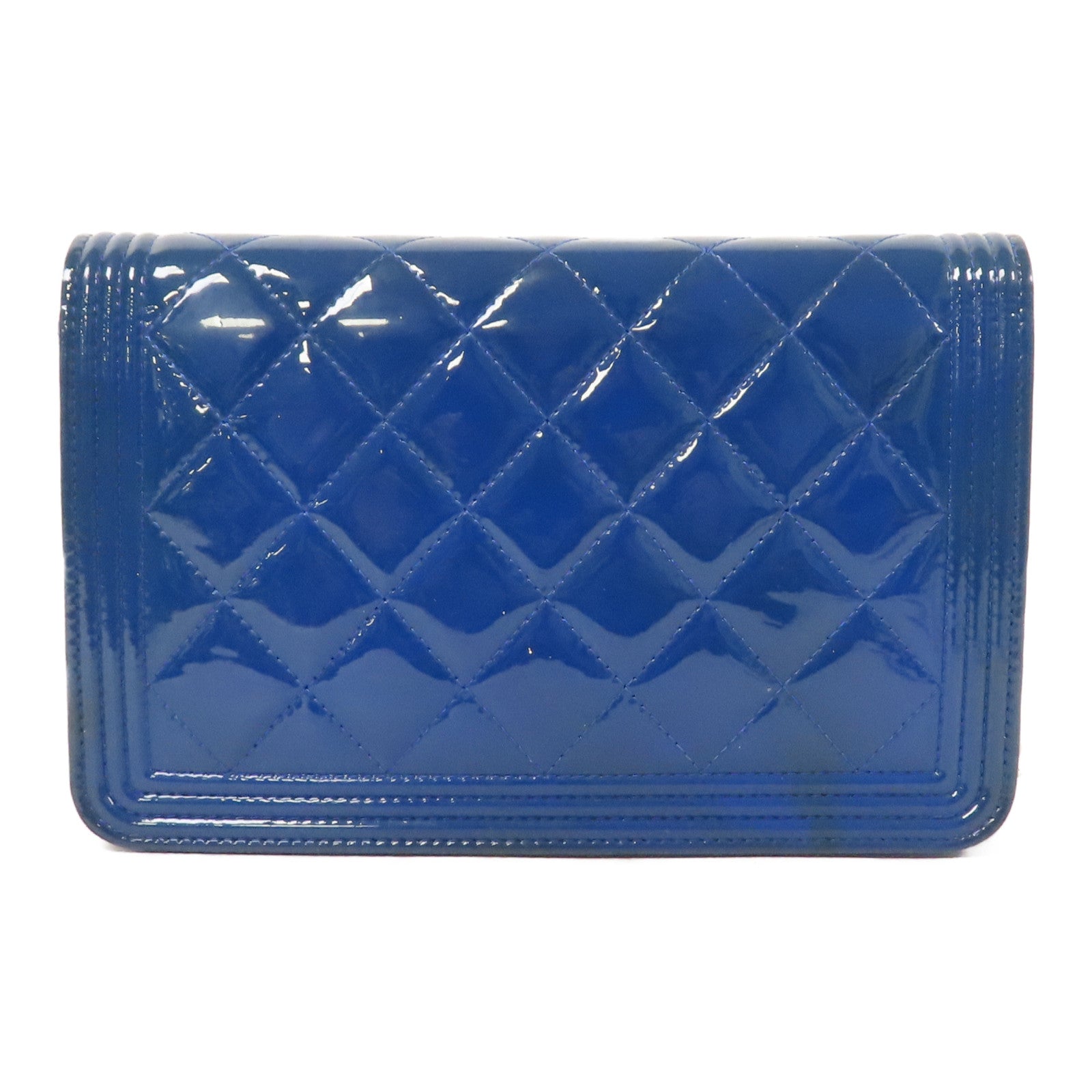 CHANEL 菱格漆皮皮革WOC Wallet On Chain銀扣鏈帶肩背袋藍色