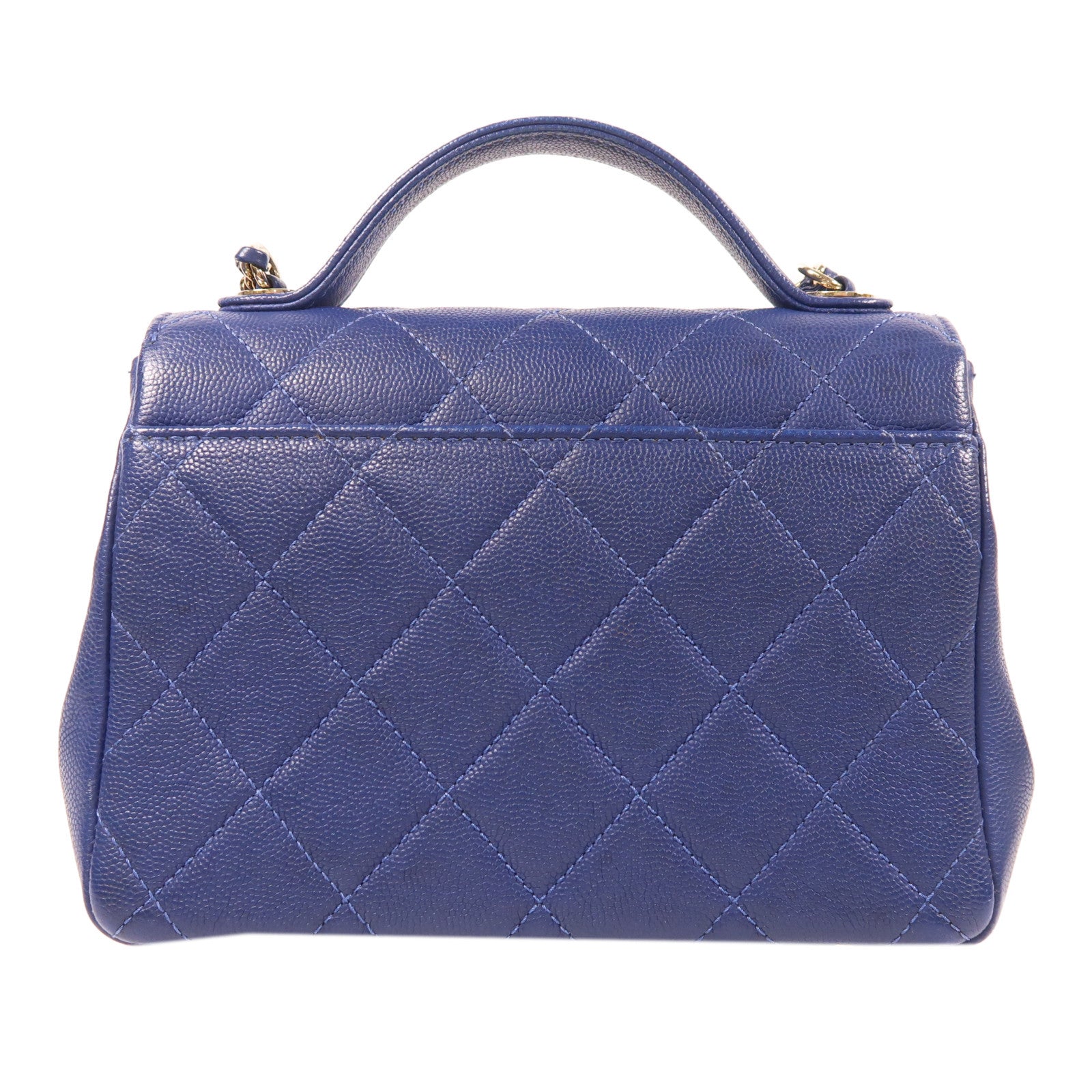 CHANEL 牛皮皮革Shoulder bag金扣鏈帶肩背袋深藍色