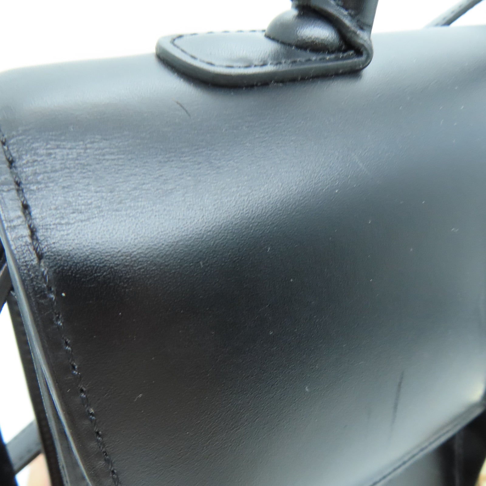 SELECTION Cowhide Leather Delvaux Brillant Gold Buckle Handle Shoulder Bag Black