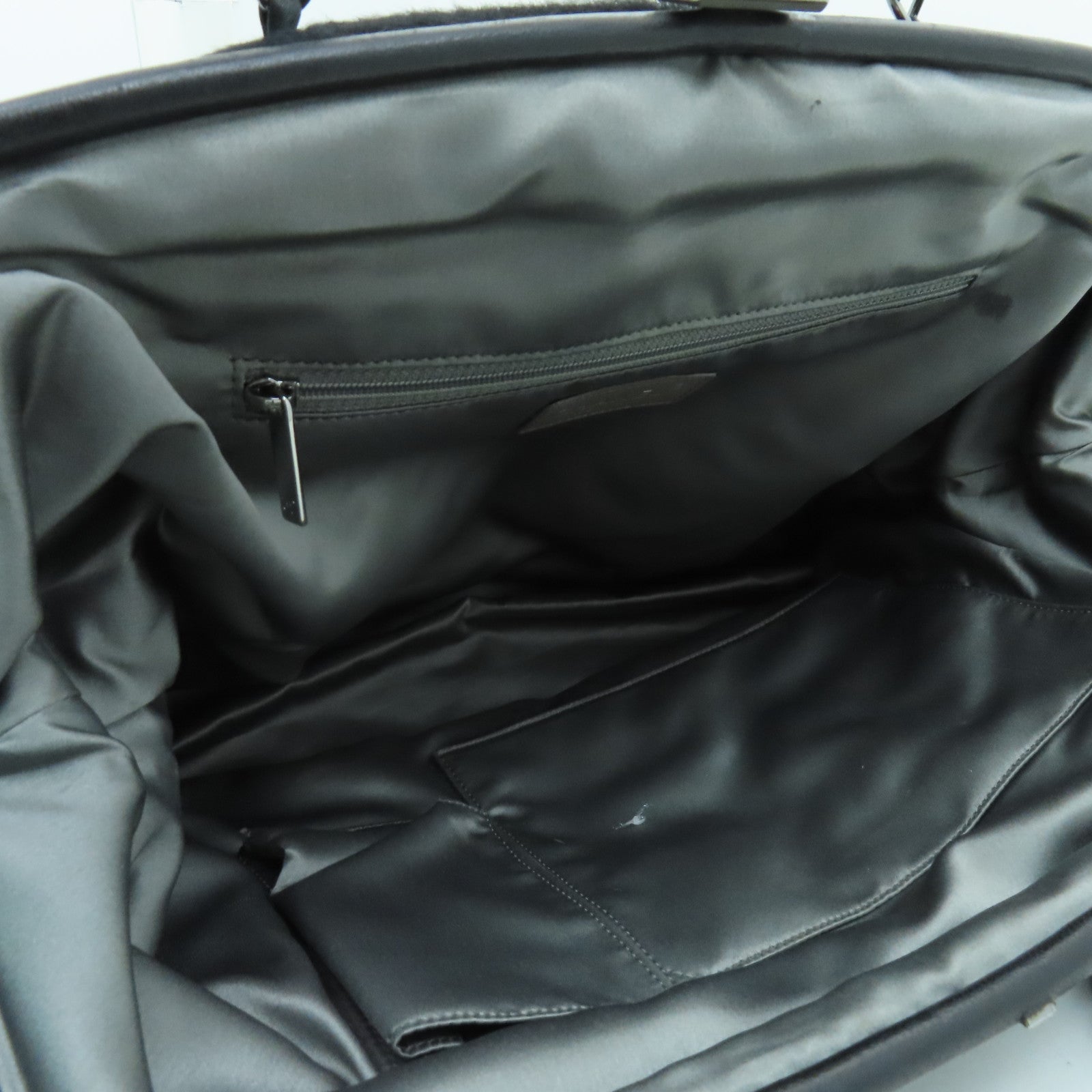 CHANEL horse hair Chain Shoulder Bag silver buckle chain shoulder bag black