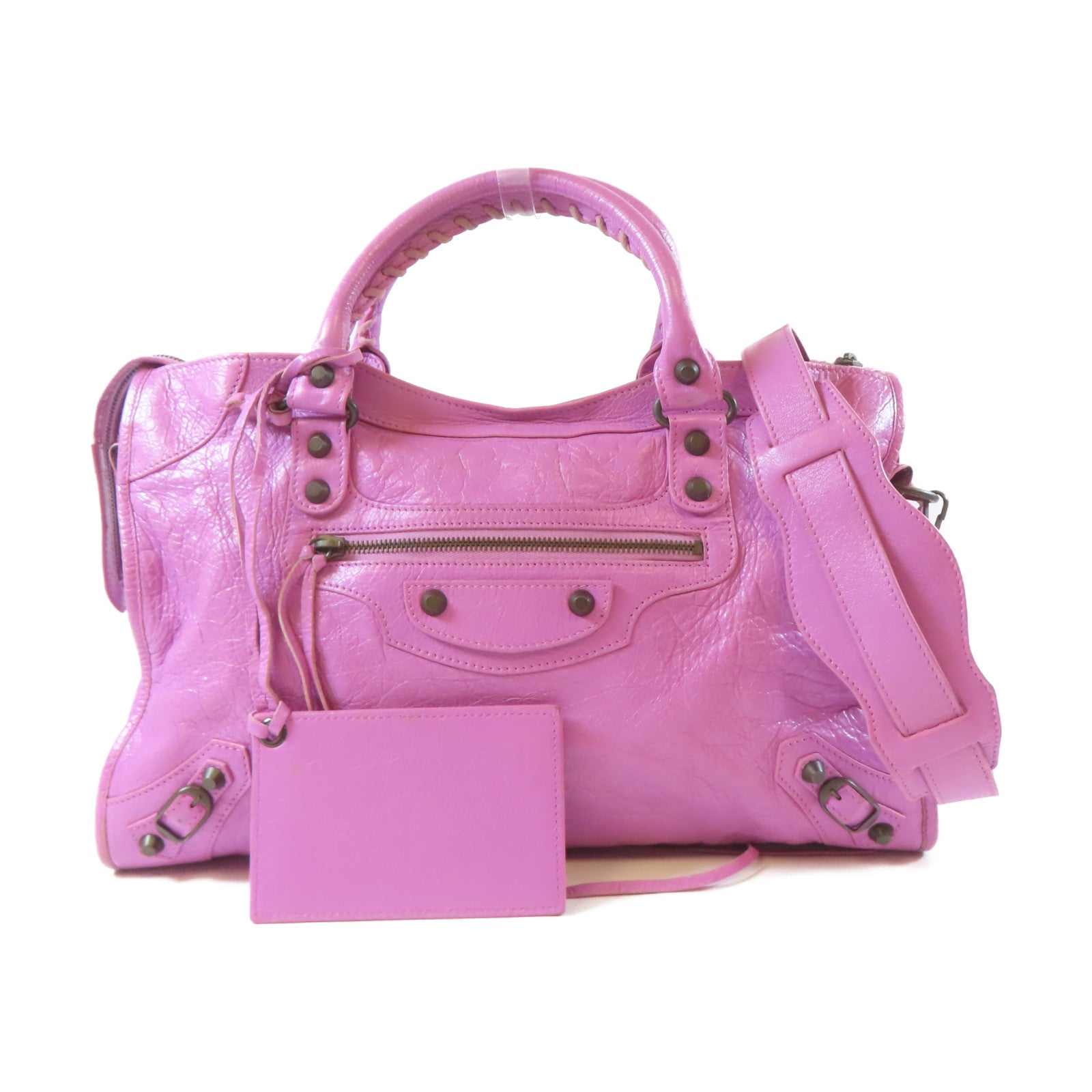 BALENCIAGA 羊皮皮革City黑扣手挽肩背兩用袋紫色